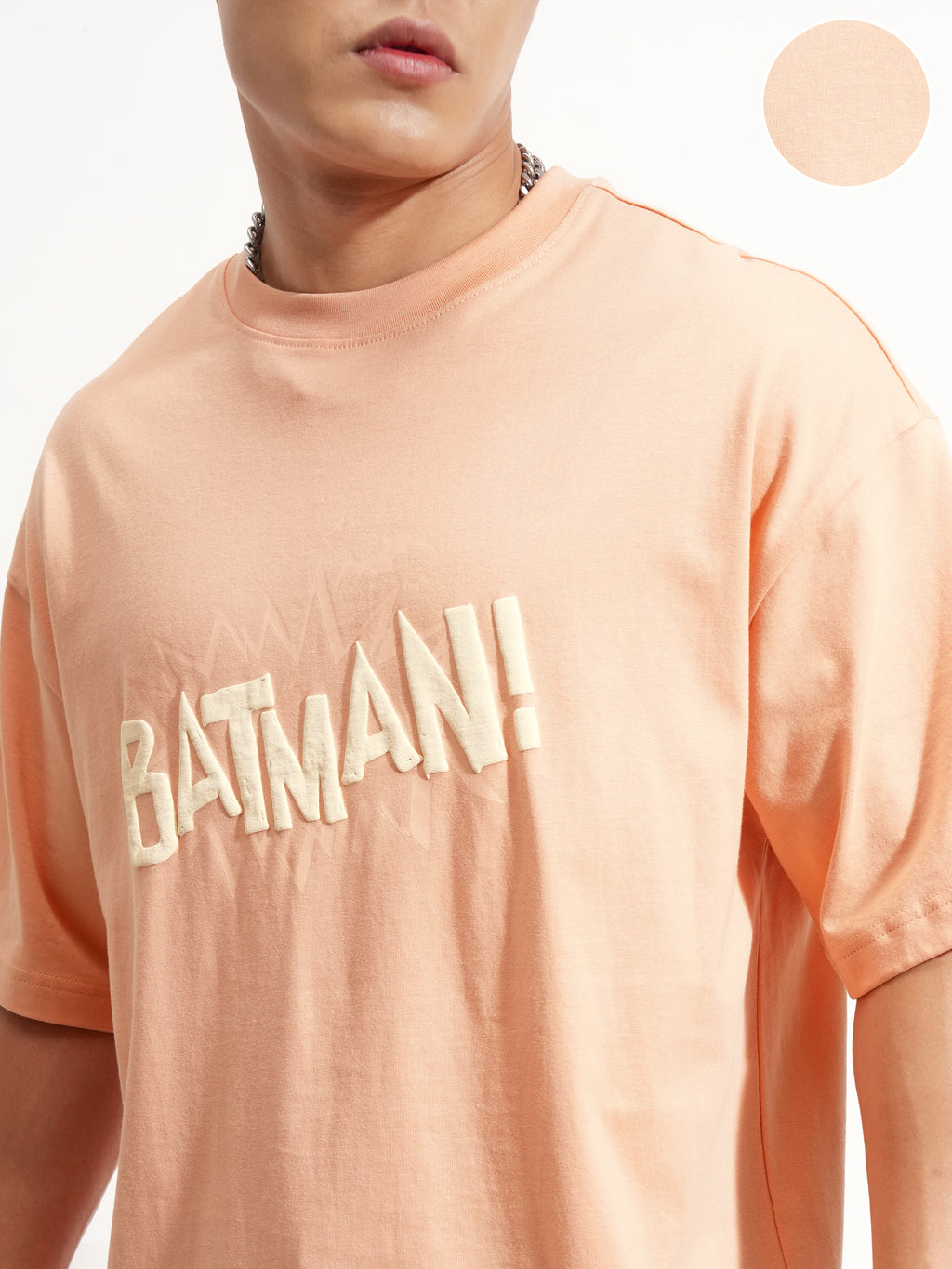 DC By Highlander Men Coral Batman Printed Round Neck Oversized Fit T-Shirt - Coral - Image 5
