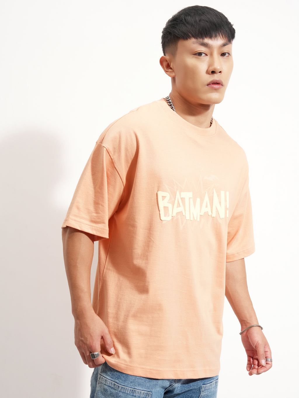 DC By Highlander Men Coral Batman Printed Round Neck Oversized Fit T-Shirt - Coral - Image 6