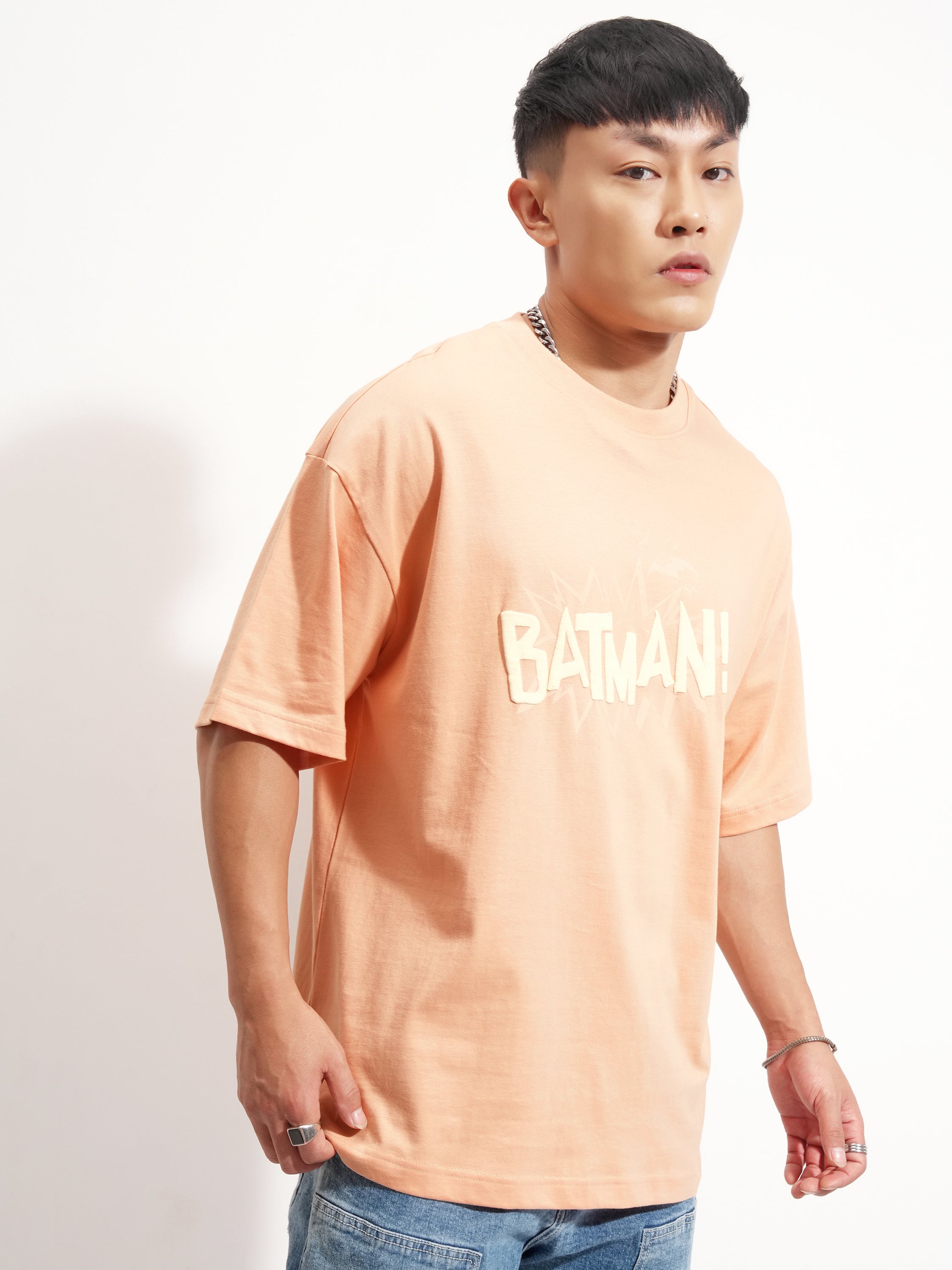 DC By Highlander Men Coral Batman Printed Round Neck Oversized Fit T-Shirt - Coral - Image 6