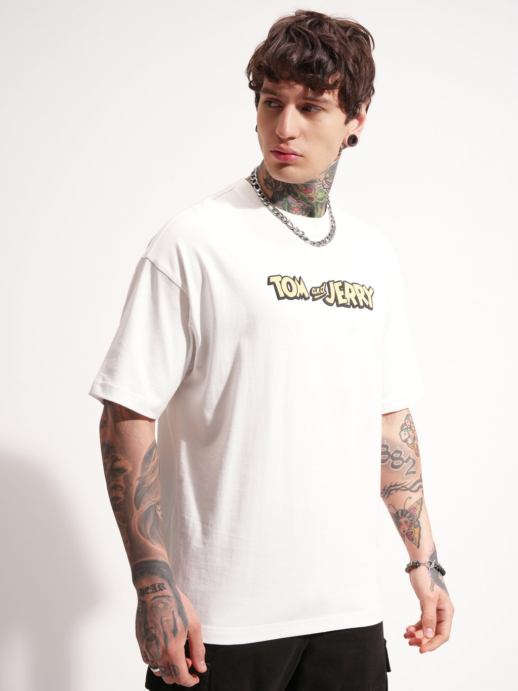 WB By Highlander Men White Tom And Jerry Printed Round Neck Oversized Fit T-Shirt - White - Image 6