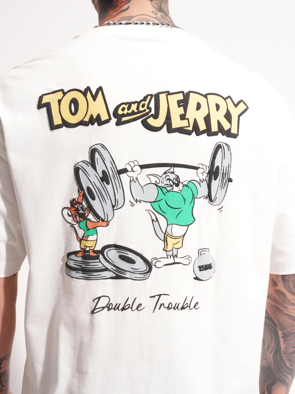 WB By Highlander Men White Tom And Jerry Printed Round Neck Oversized Fit T-Shirt - White - Image 7