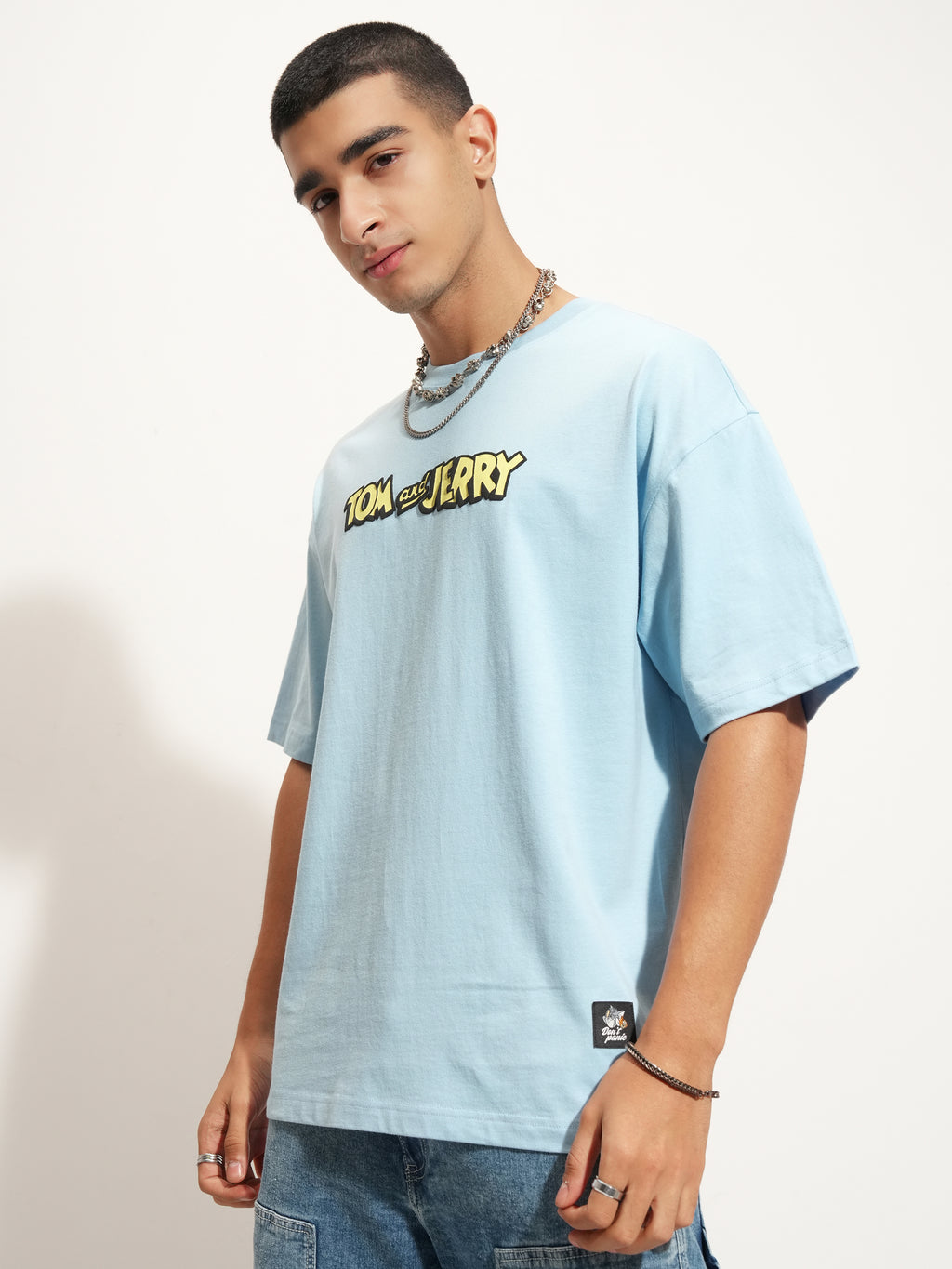 WB By Highlander Men Blue Tom And Jerry Printed Round Neck Oversized Fit T-Shirt - Blue - Image 4
