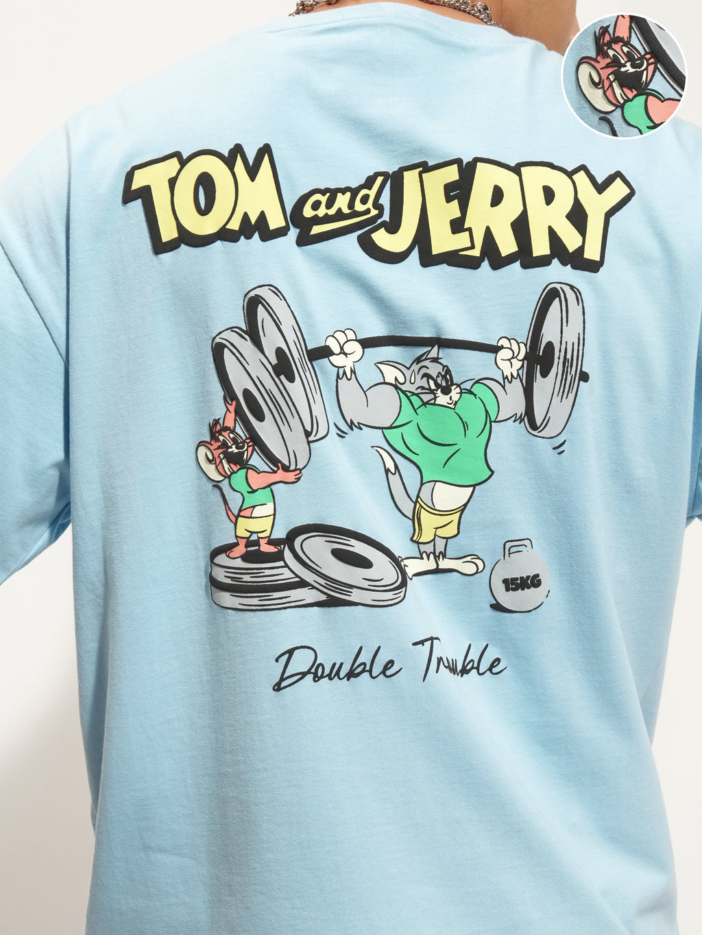 WB By Highlander Men Blue Tom And Jerry Printed Round Neck Oversized Fit T-Shirt - Blue - Image 5