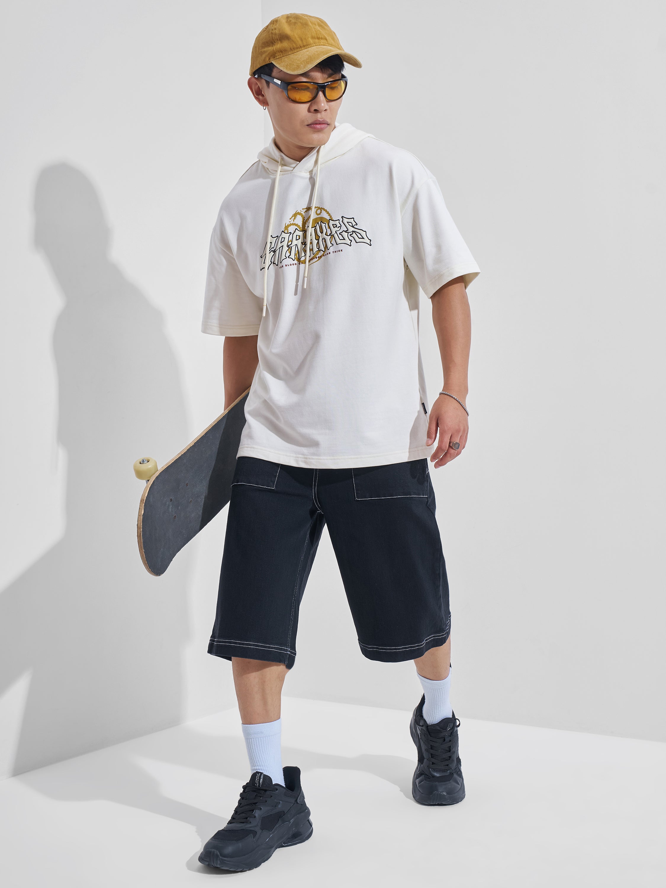 WB By Highlander Men Off White House Of The Dragon Printed Hood Oversized Fit T-Shirt - Off White - Image 2