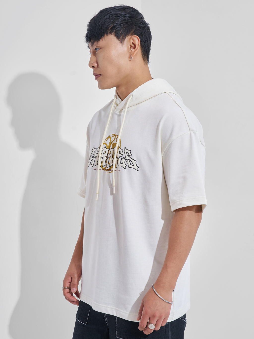 WB By Highlander Men Off White House Of The Dragon Printed Hood Oversized Fit T-Shirt - Off White - Image 4