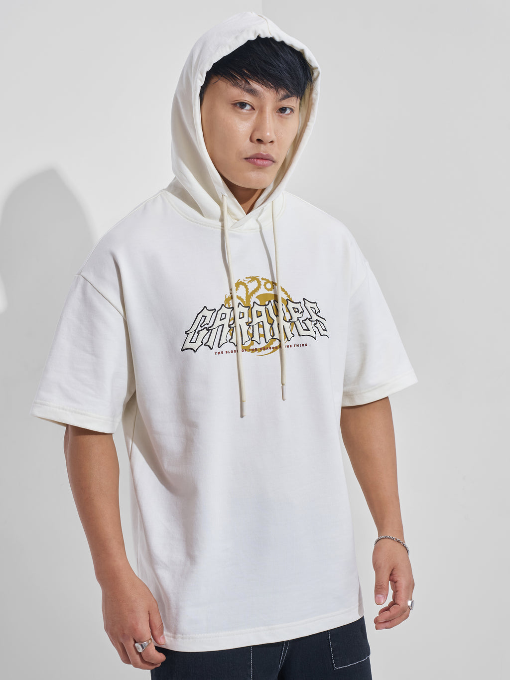 WB By Highlander Men Off White House Of The Dragon Printed Hood Oversized Fit T-Shirt - Off White - Image 6