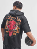 WB By Highlander Men Black House Of The Dragon Printed Hood Oversized Fit T-Shirt - Black - Image 1