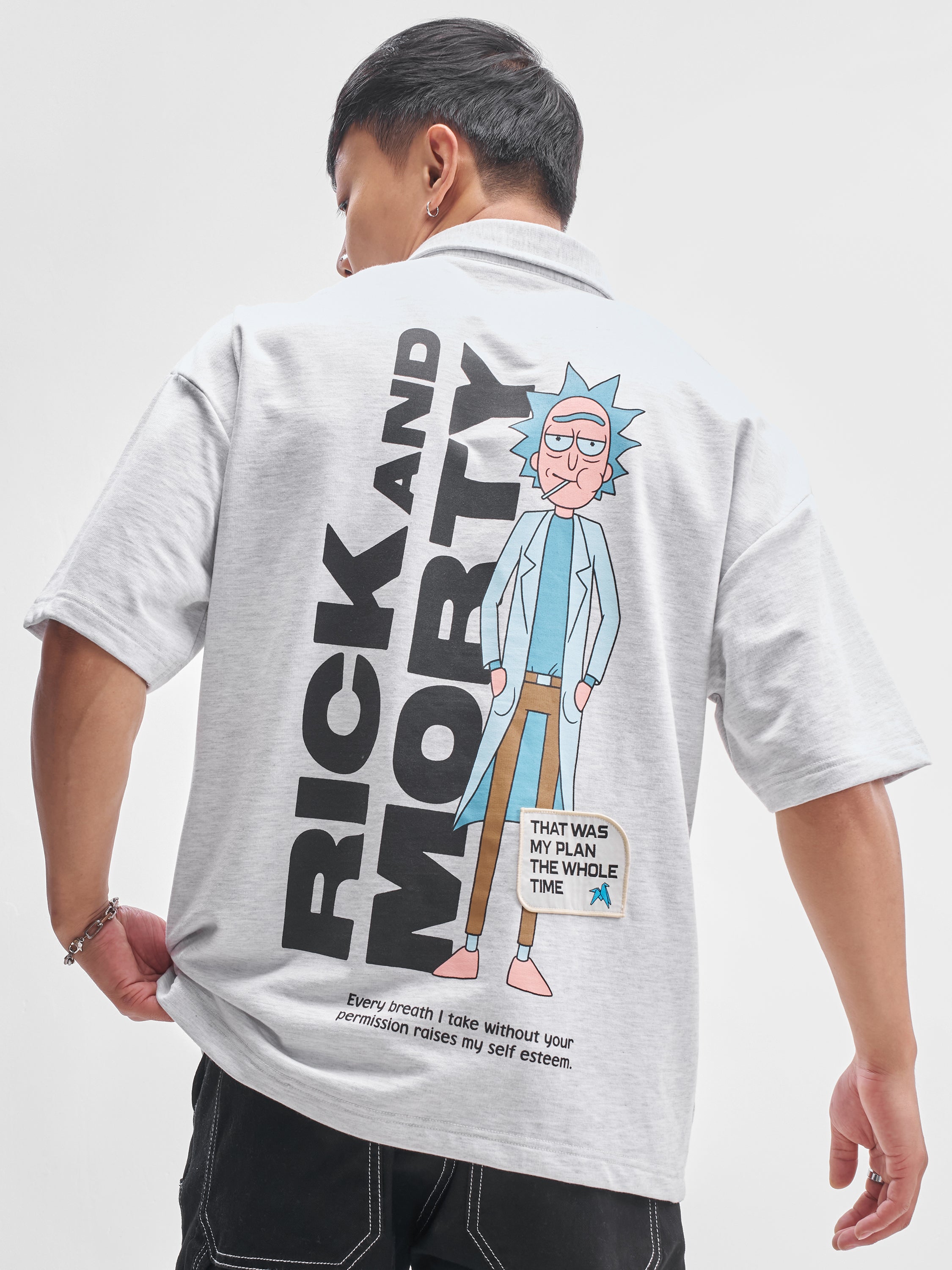 WB By Highlander Men Grey Rick And Morty Printed Polo Collar T-Shirt - Grey - Image 3