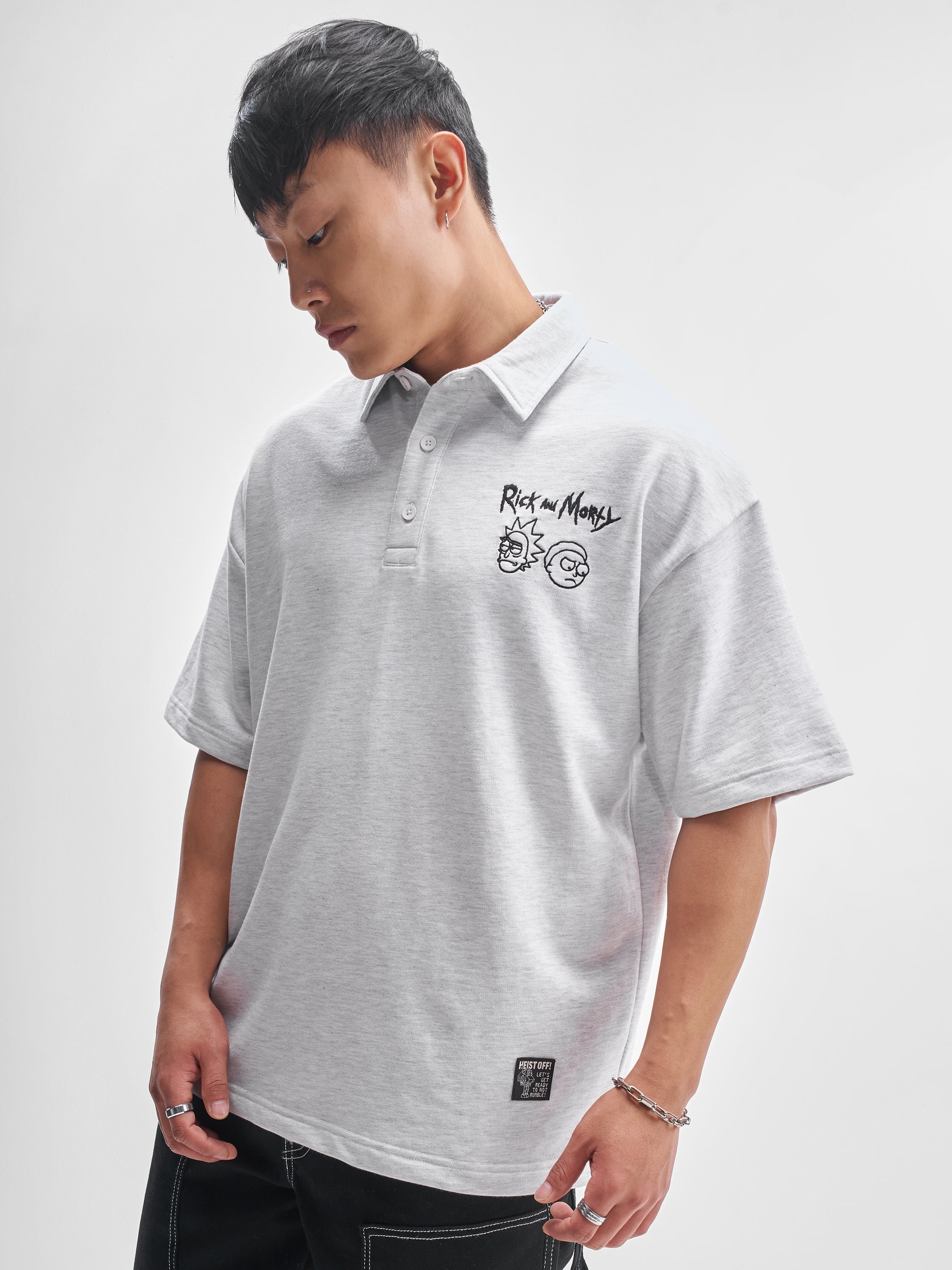 WB By Highlander Men Grey Rick And Morty Printed Polo Collar T-Shirt - Grey - Image 4