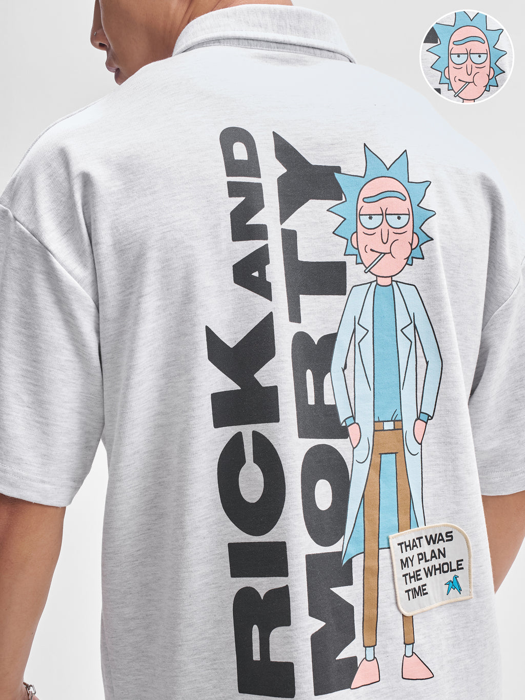 WB By Highlander Men Grey Rick And Morty Printed Polo Collar T-Shirt - Grey - Image 5