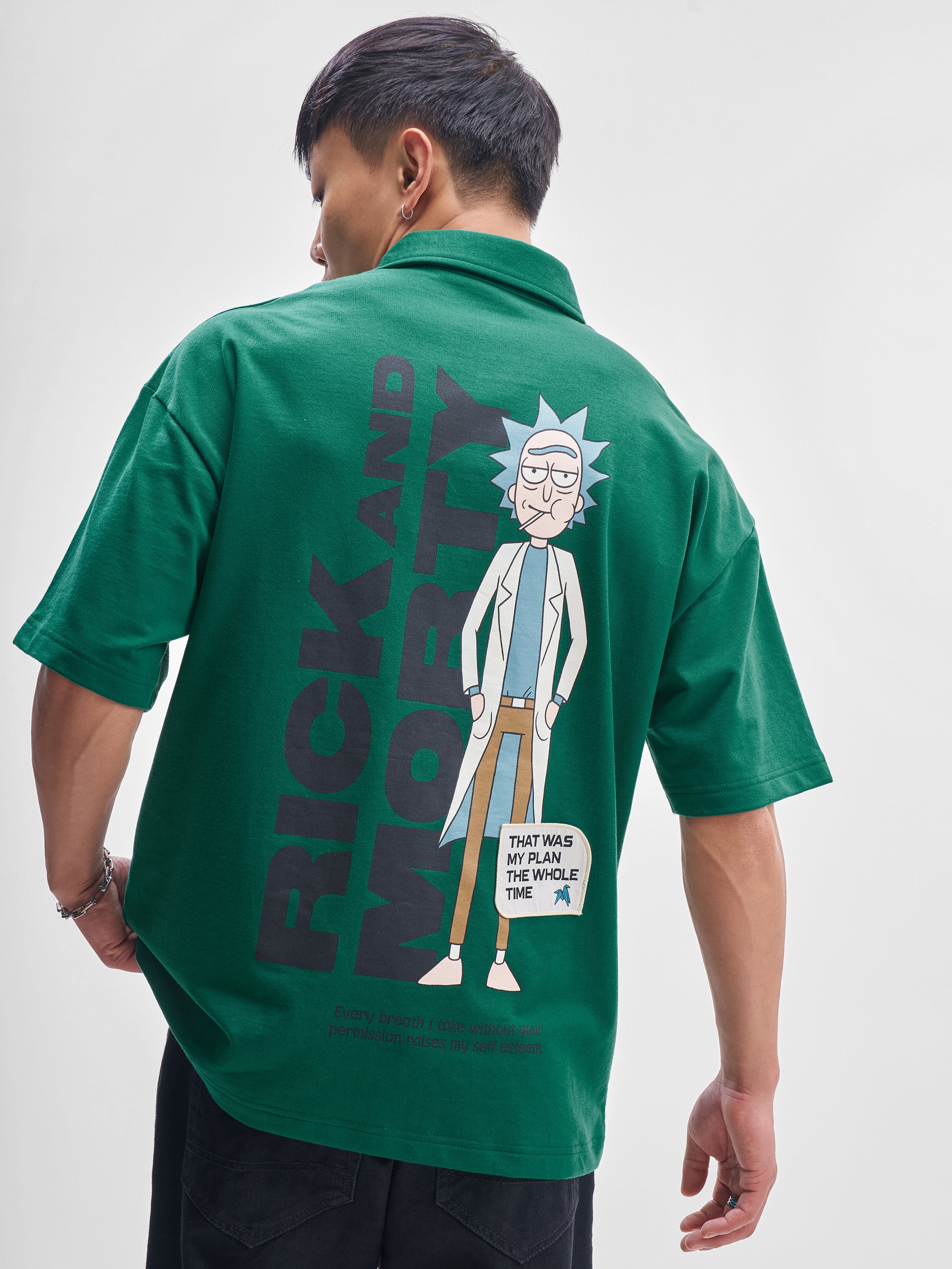WB By Highlander Men Green Rick And Morty Printed Polo Collar T Shirt - Green - Image 3