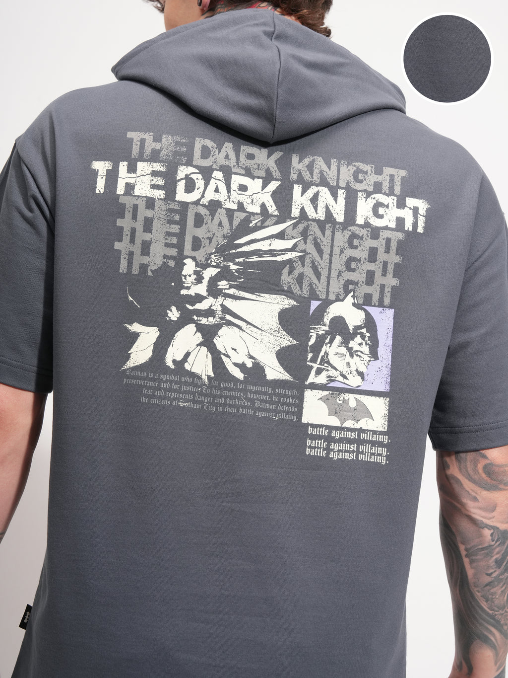 DC By Highlander Men Grey Batman Printed Hood Oversized Fit T-Shirt - Grey - Image 5