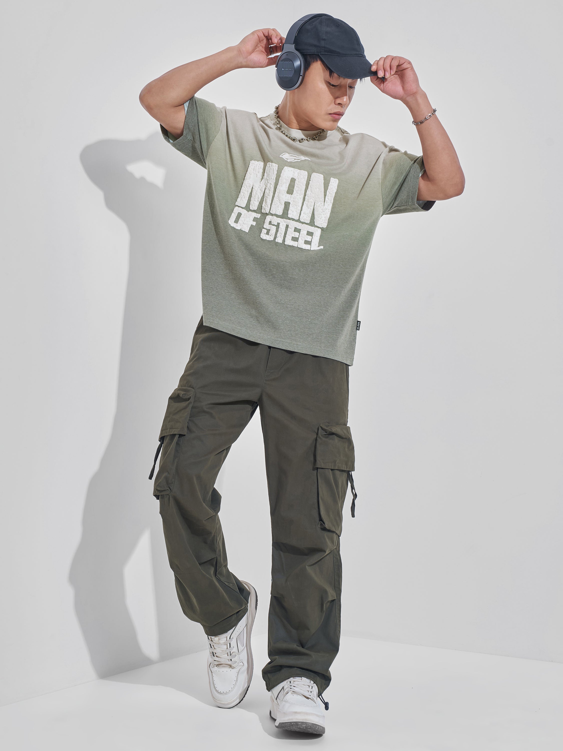 DC By Highlander Men Olive Superman Printed Round Neck Oversized Fit T-Shirt - Olive - Image 2