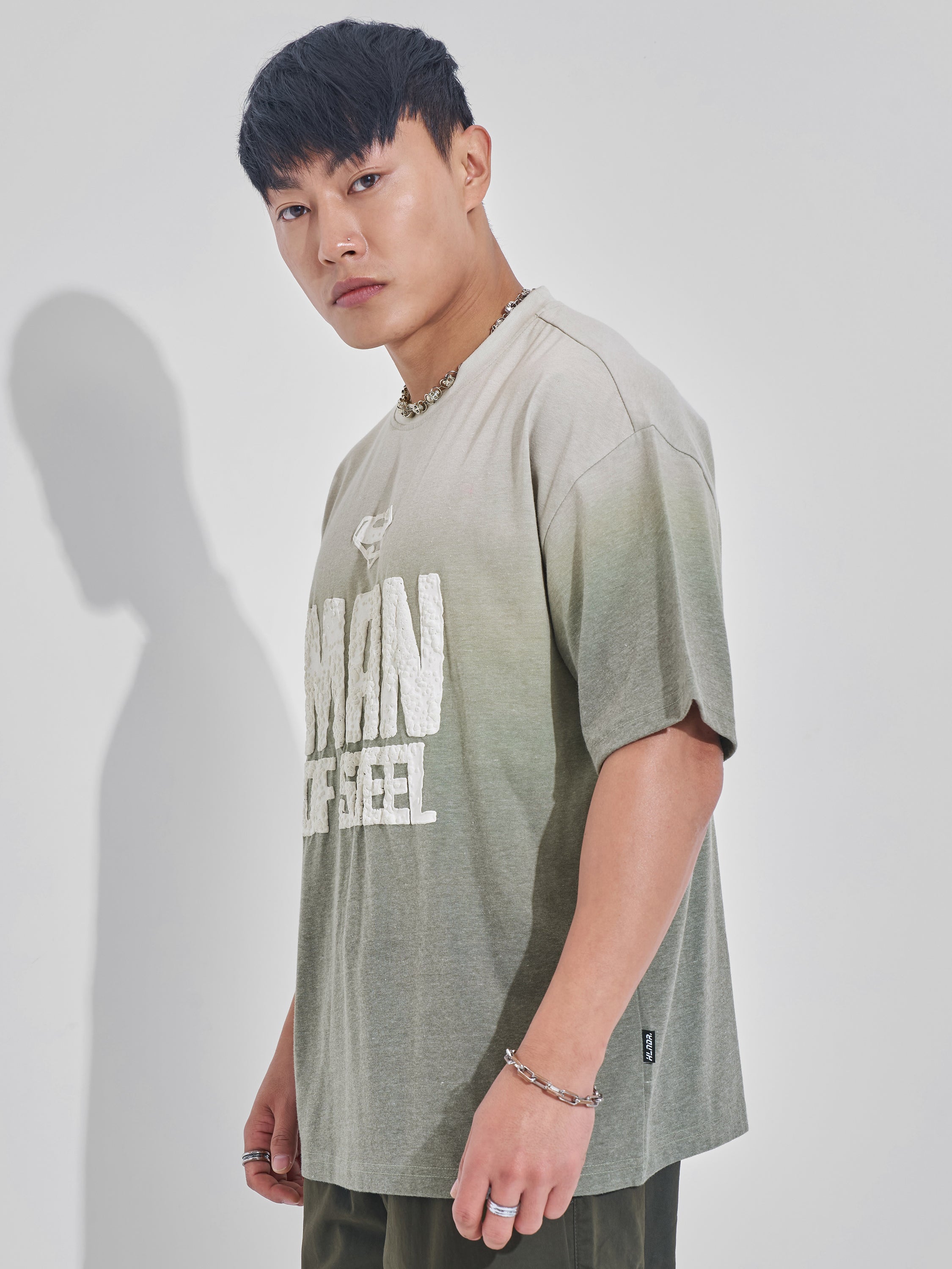 DC By Highlander Men Olive Superman Printed Round Neck Oversized Fit T-Shirt - Olive - Image 4