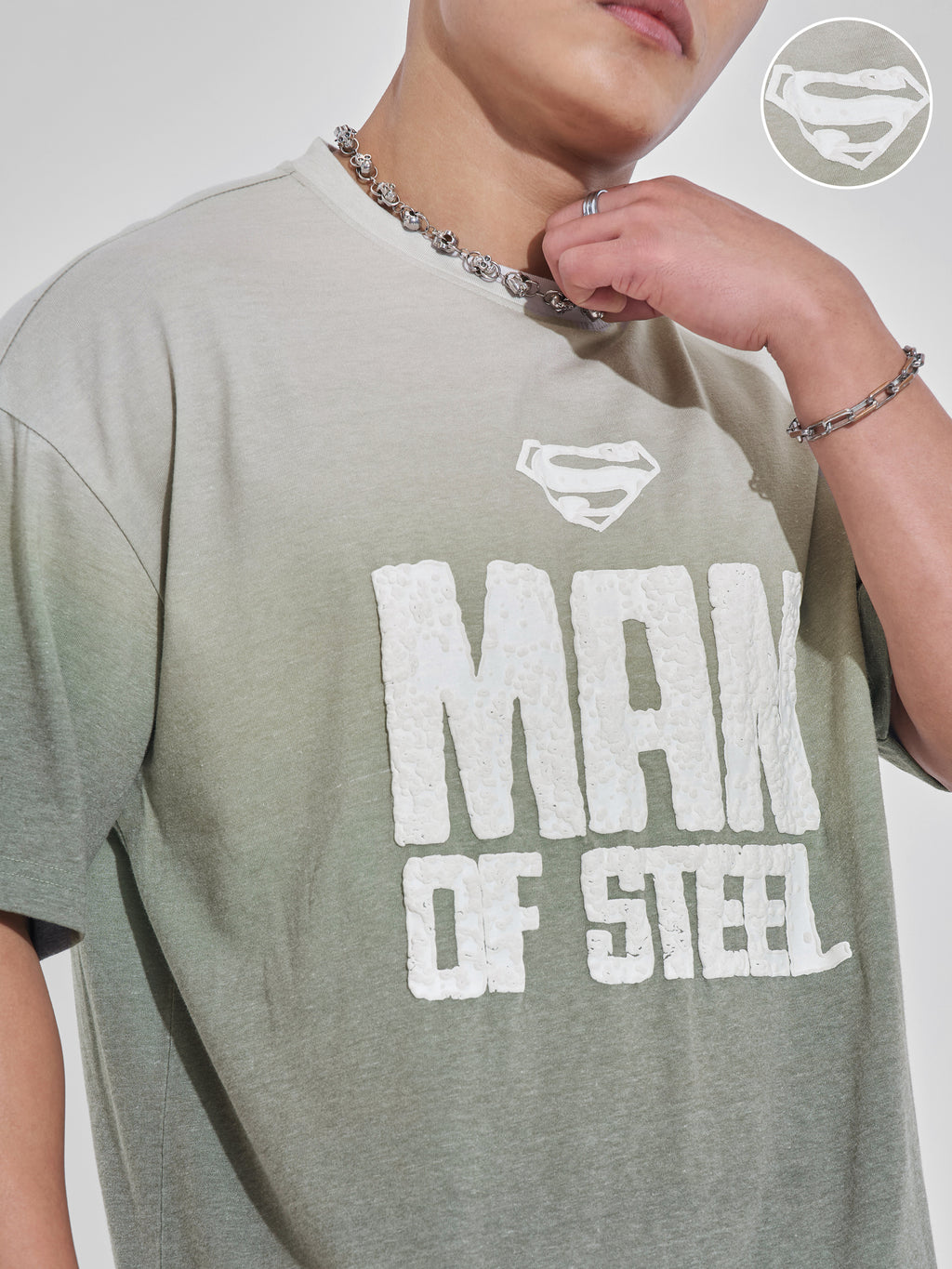 DC By Highlander Men Olive Superman Printed Round Neck Oversized Fit T-Shirt - Olive - Image 5