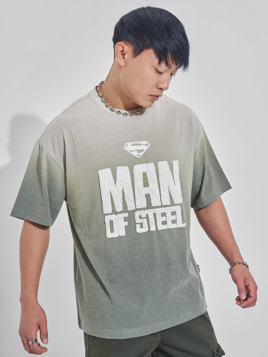 DC By Highlander Men Olive Superman Printed Round Neck Oversized Fit T-Shirt - Olive - Image 6