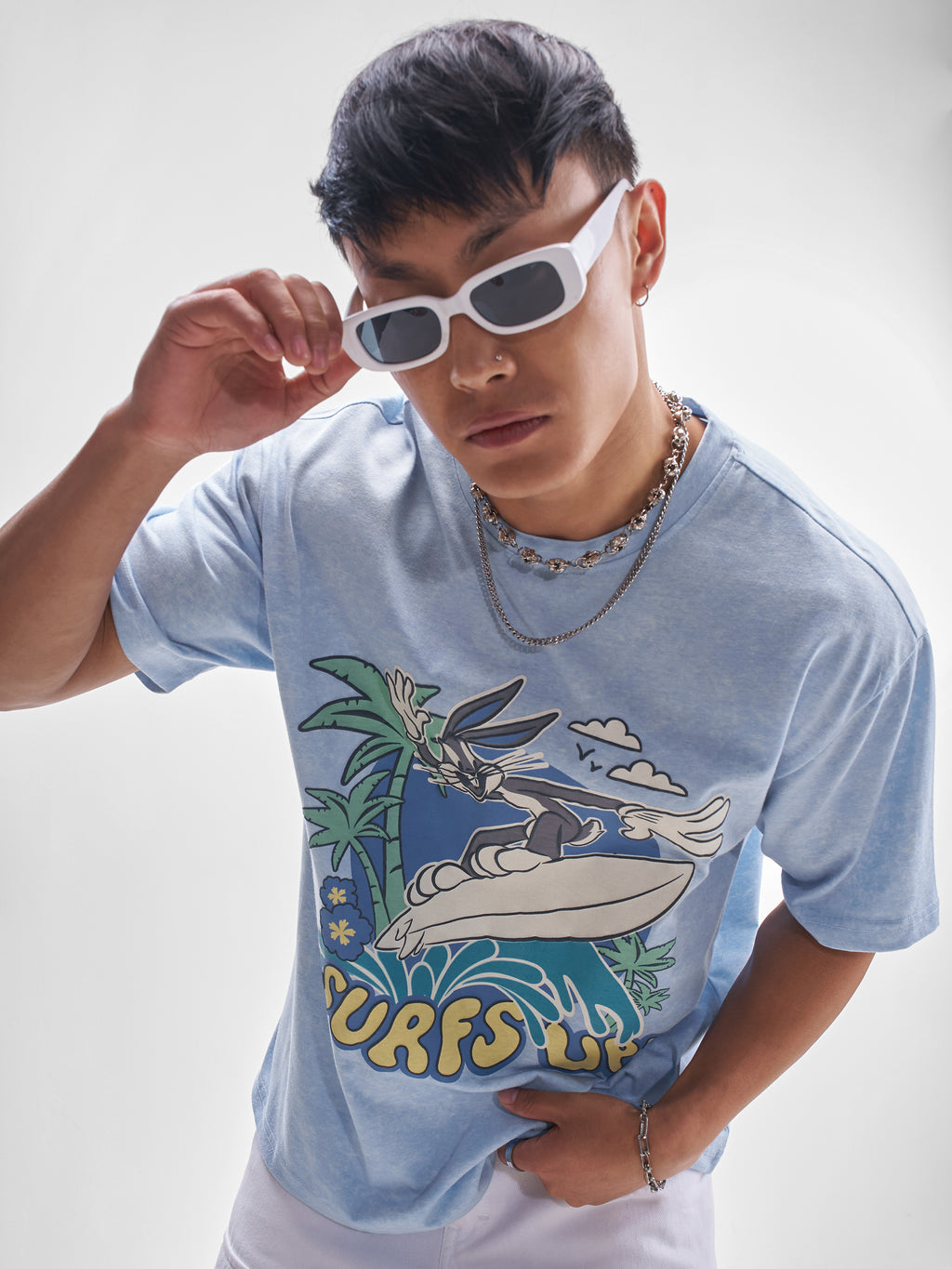 WB By Highlander Men Blue Looney Tunes Printed Round Neck T-Shirt - Blue - Image 1