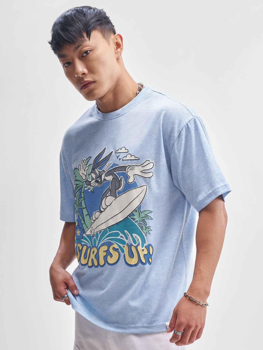 WB By Highlander Men Blue Looney Tunes Printed Round Neck T-Shirt - Blue - Image 4