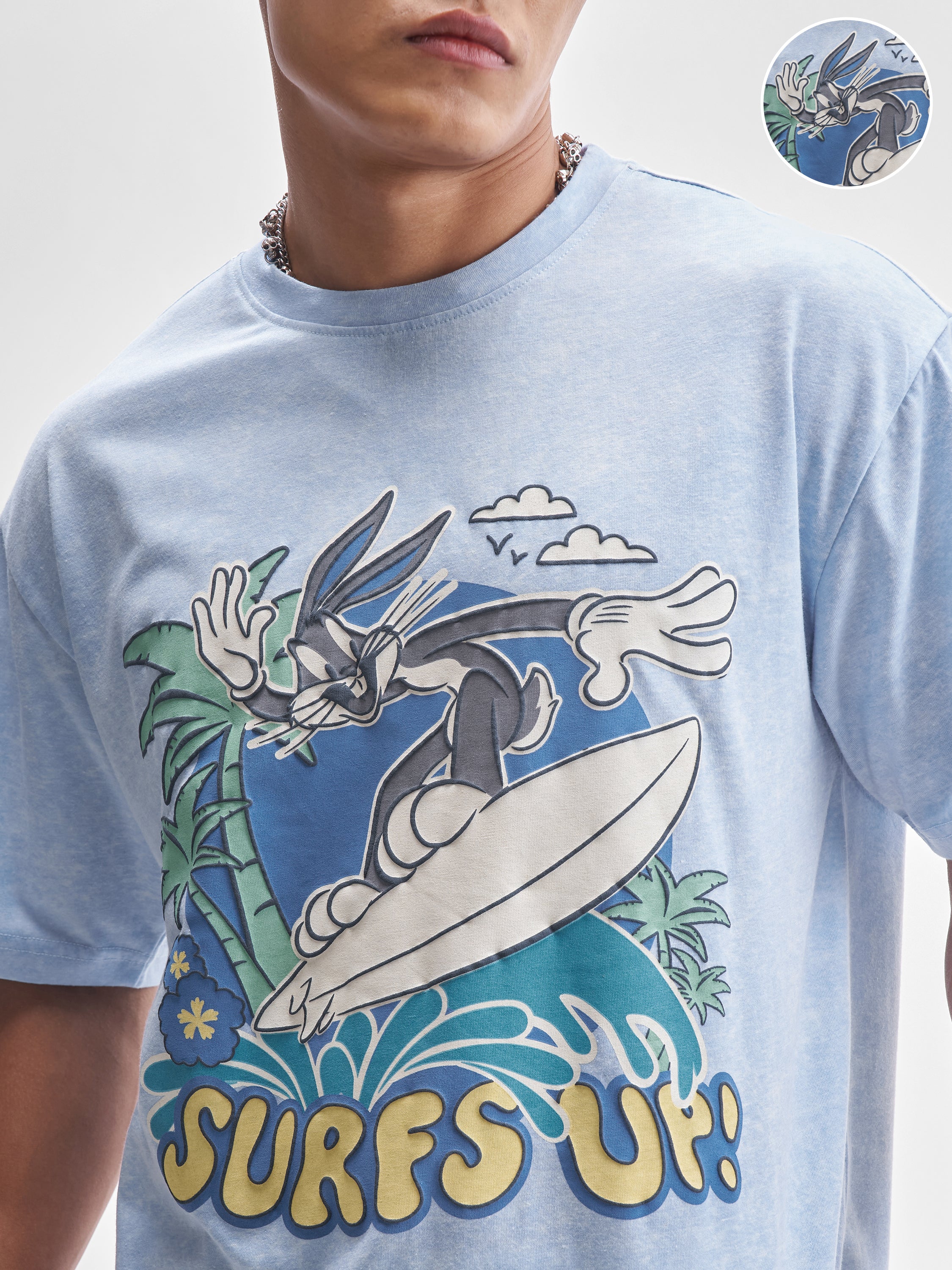 WB By Highlander Men Blue Looney Tunes Printed Round Neck T-Shirt - Blue - Image 5
