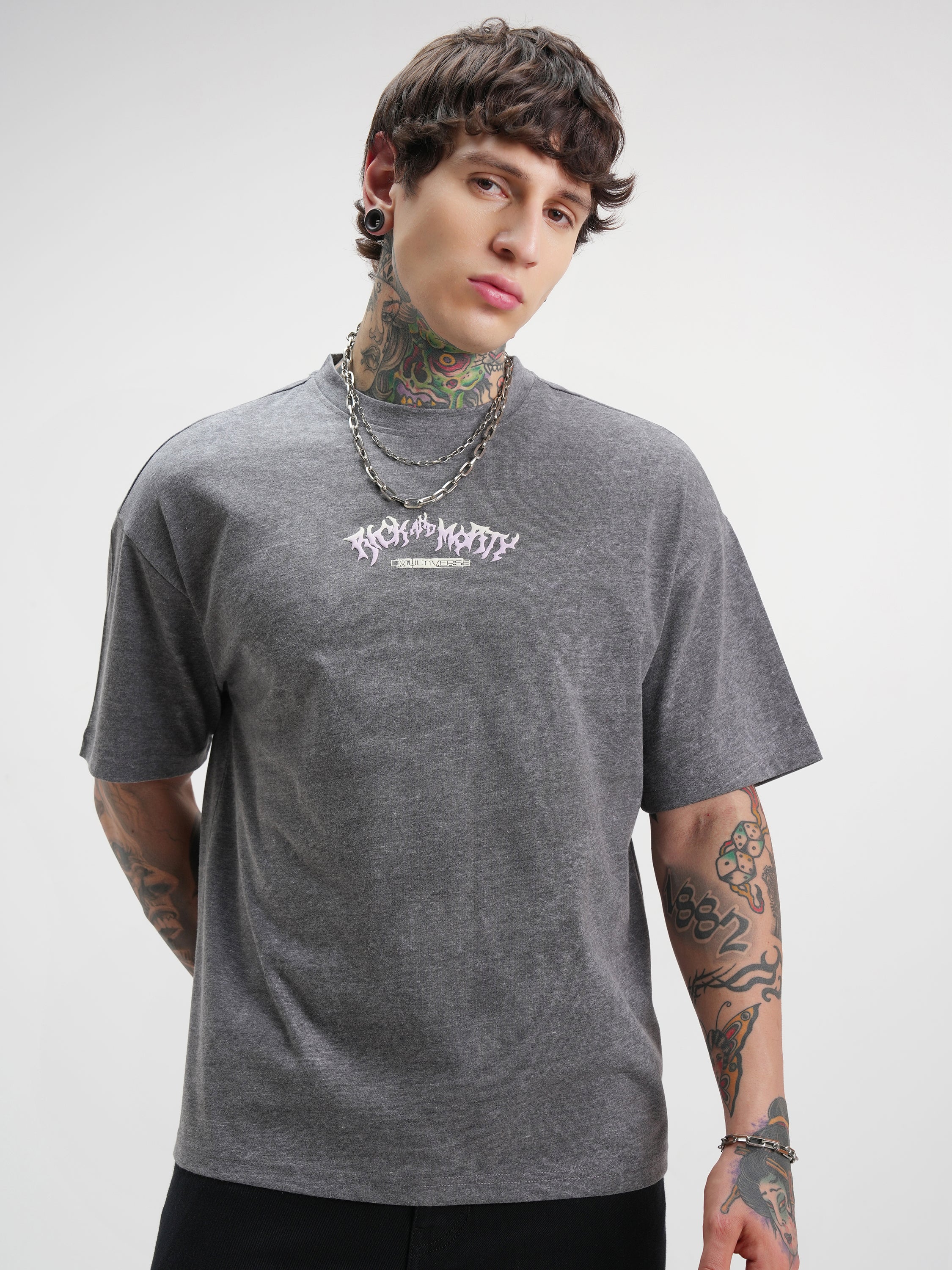 WB By Highlander Men Grey Rick And Morty Printed Round Neck Oversized Fit T-Shirt - Grey - Image 3