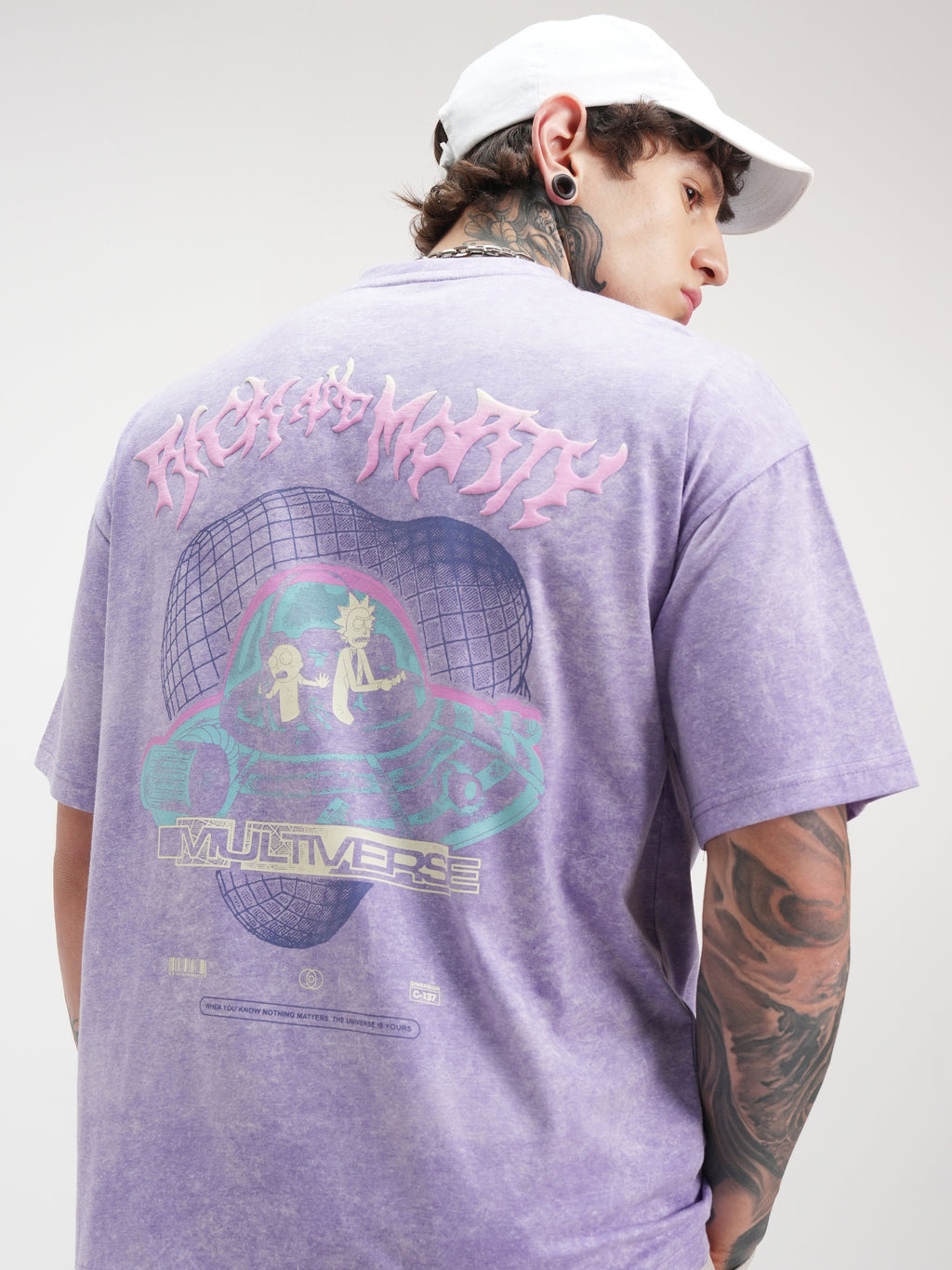 WB By Highlander Men Purple Rick And Morty Printed Round Neck Oversized Fit T-Shirt - Purple - Image 1