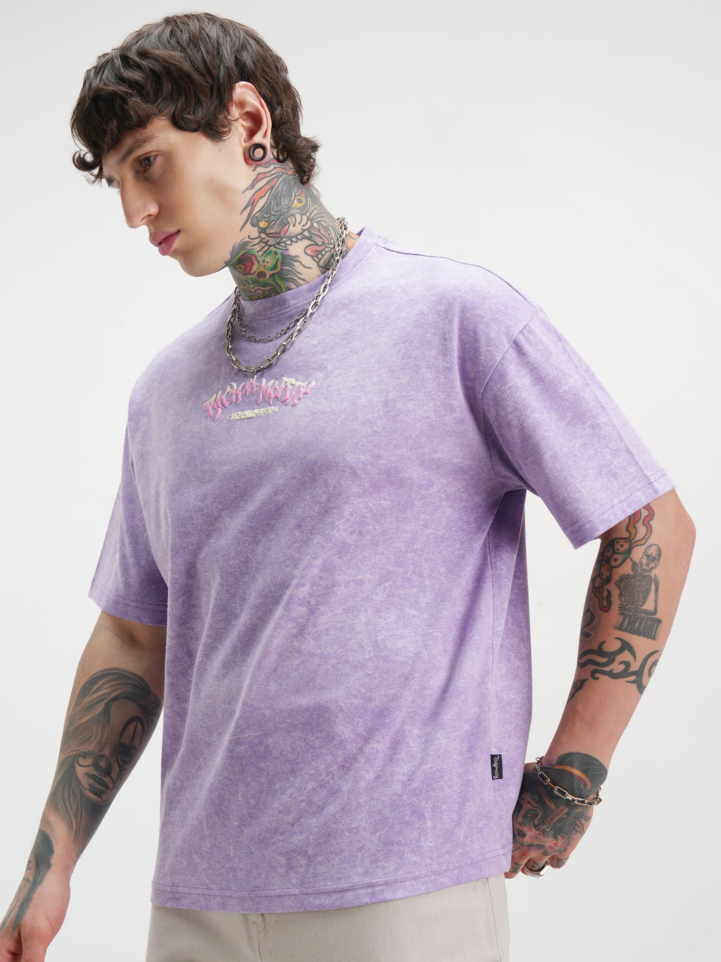WB By Highlander Men Purple Rick And Morty Printed Round Neck Oversized Fit T-Shirt - Purple - Image 4