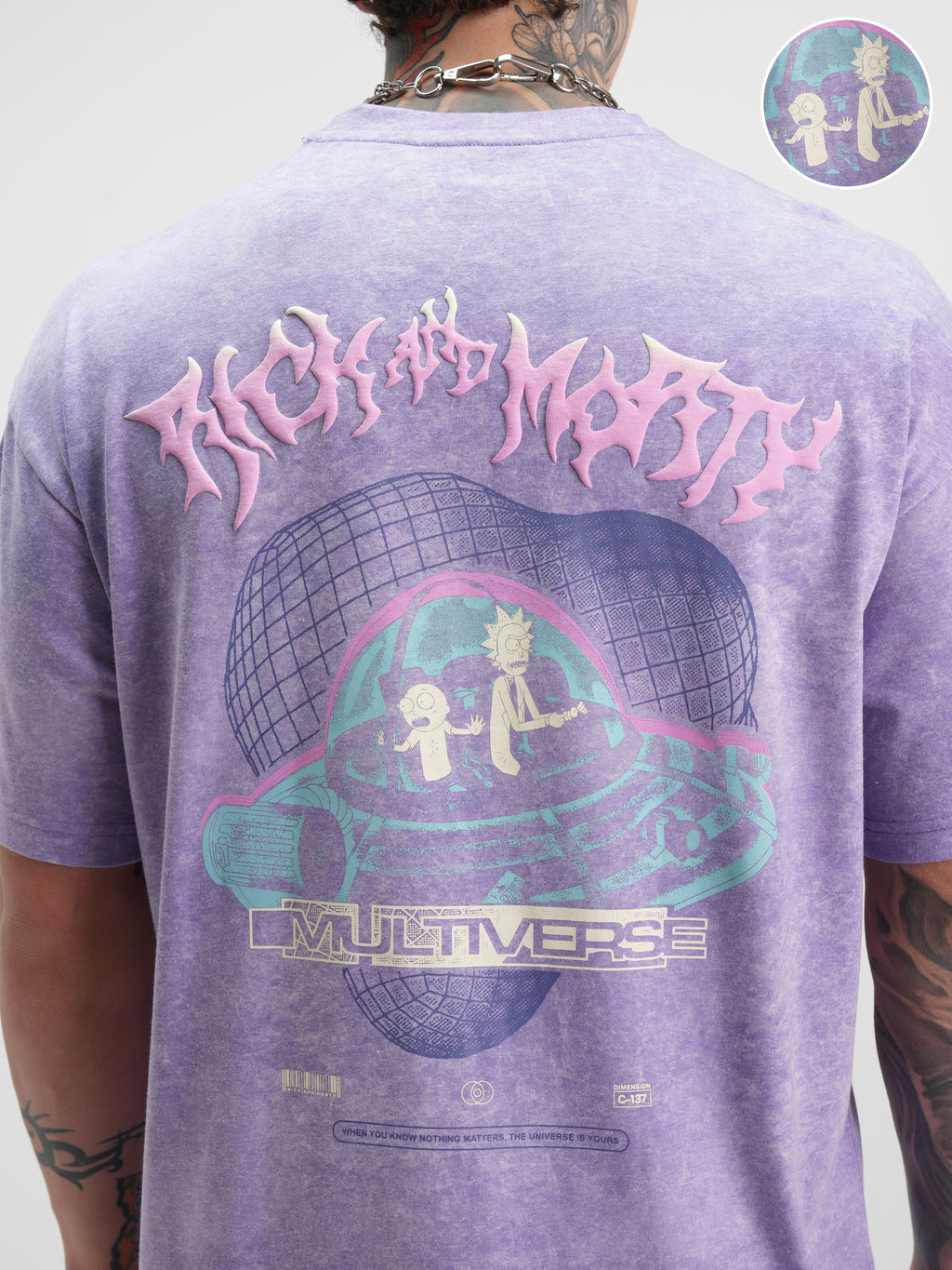 WB By Highlander Men Purple Rick And Morty Printed Round Neck Oversized Fit T-Shirt - Purple - Image 5