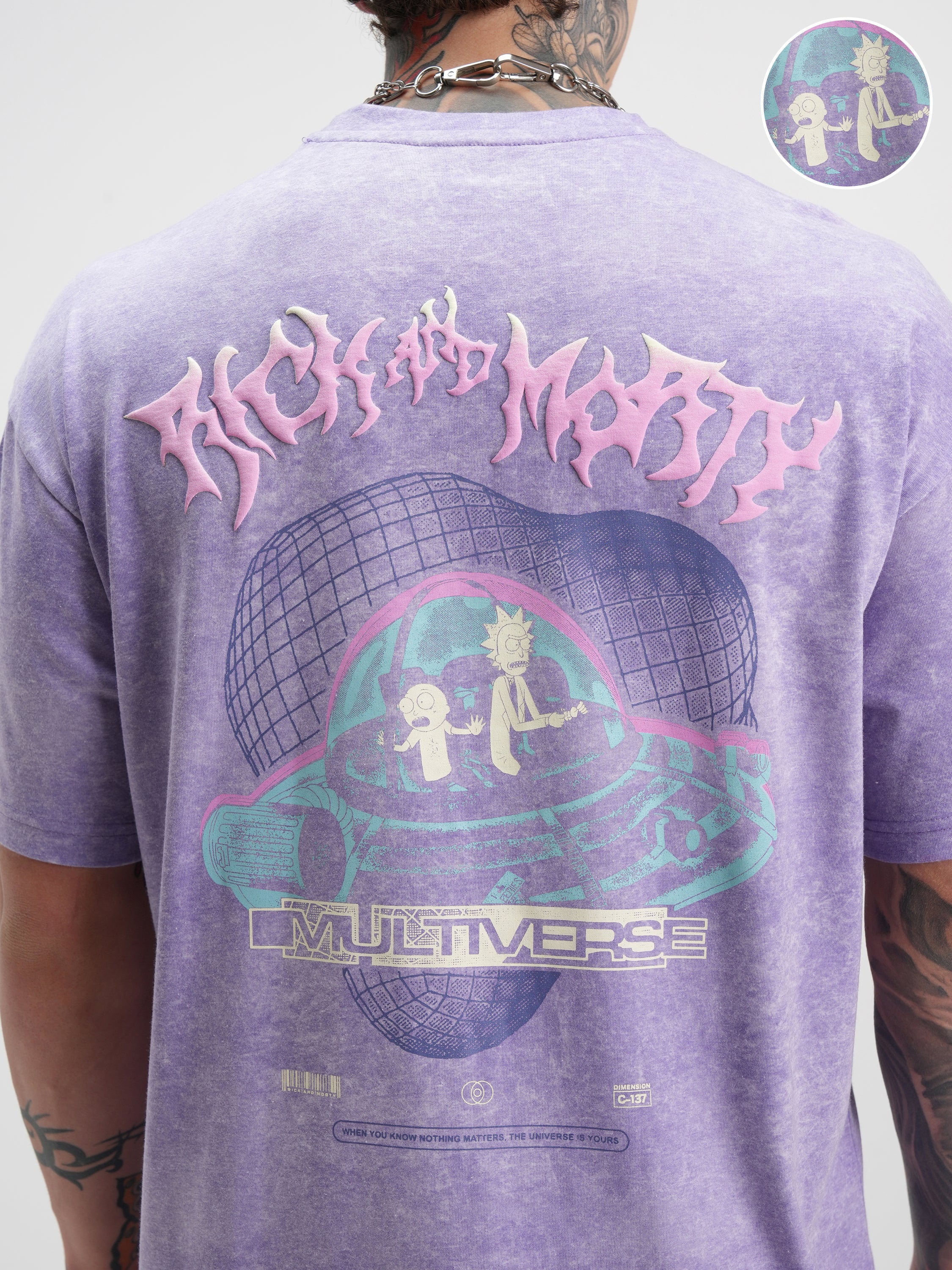 WB By Highlander Men Purple Rick And Morty Printed Round Neck Oversized Fit T-Shirt - Purple - Image 5