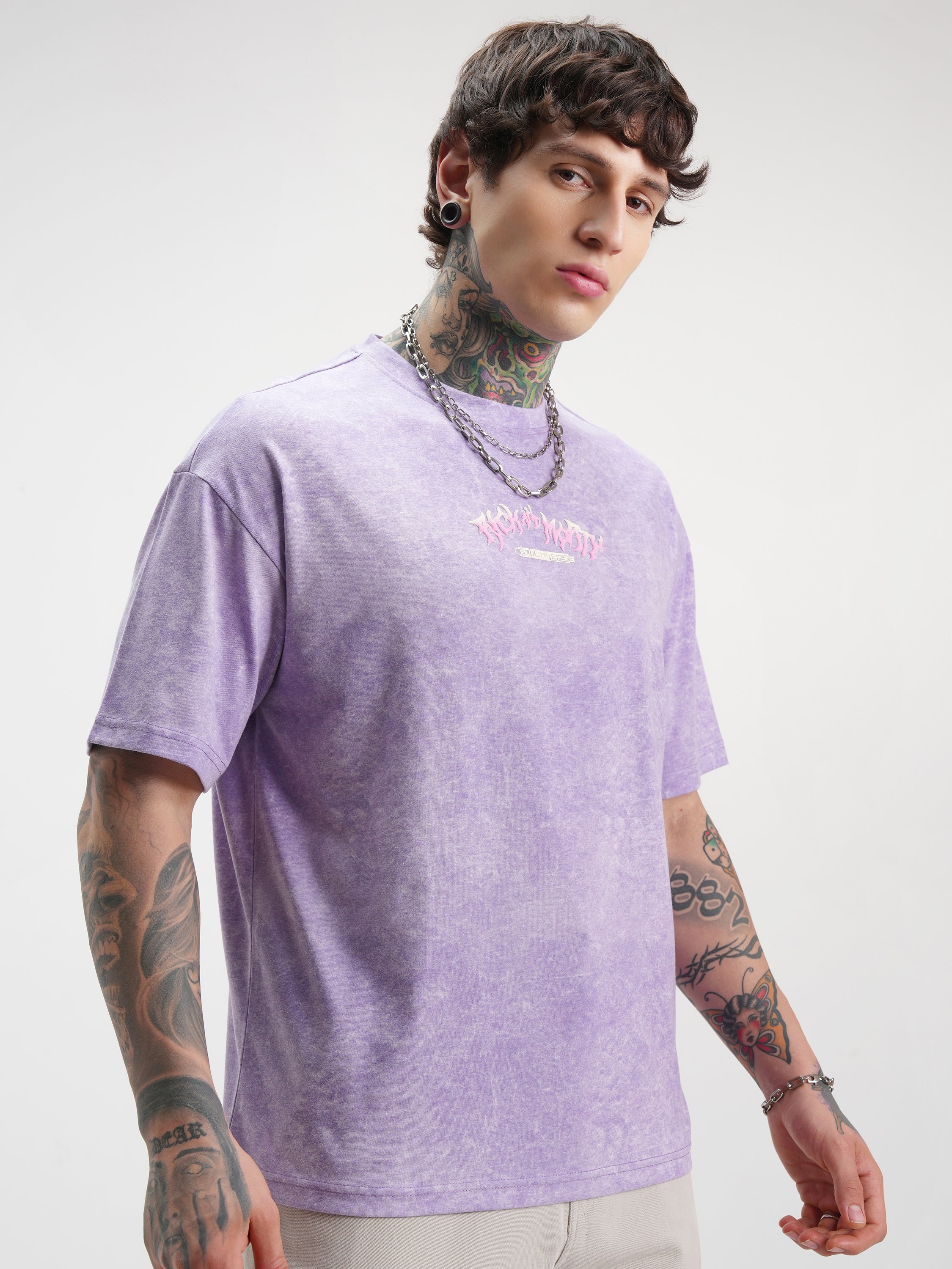WB By Highlander Men Purple Rick And Morty Printed Round Neck Oversized Fit T-Shirt - Purple - Image 6
