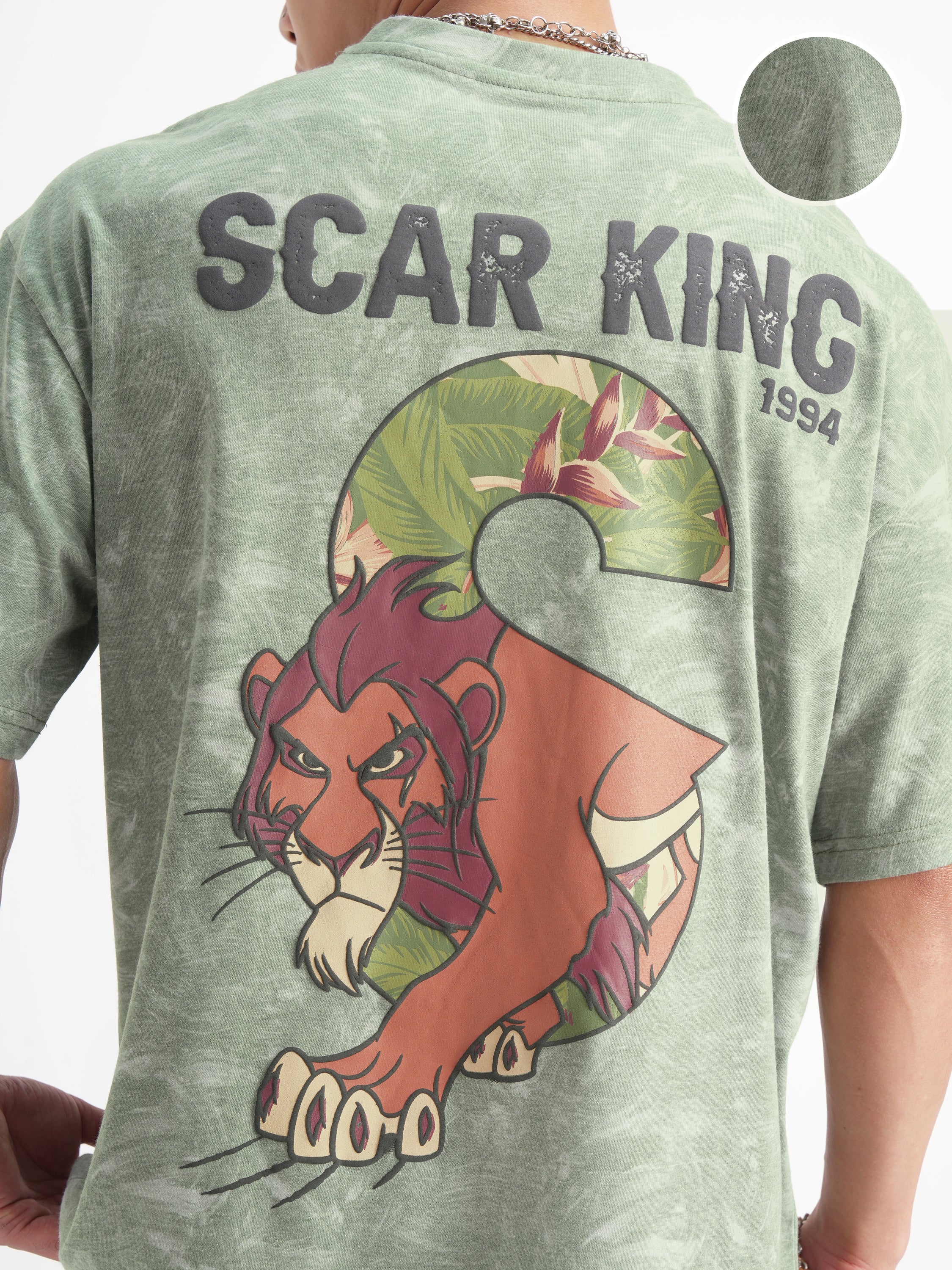 Disney By Highlander Men Green Lion King Printed Round Neck Oversized Fit T-Shirt - Green - Image 5