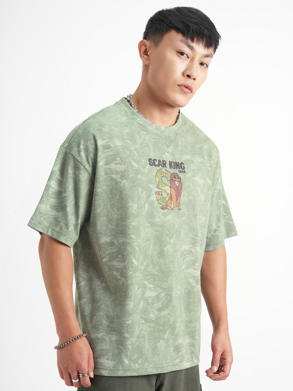 Disney By Highlander Men Green Lion King Printed Round Neck Oversized Fit T-Shirt - Green - Image 6