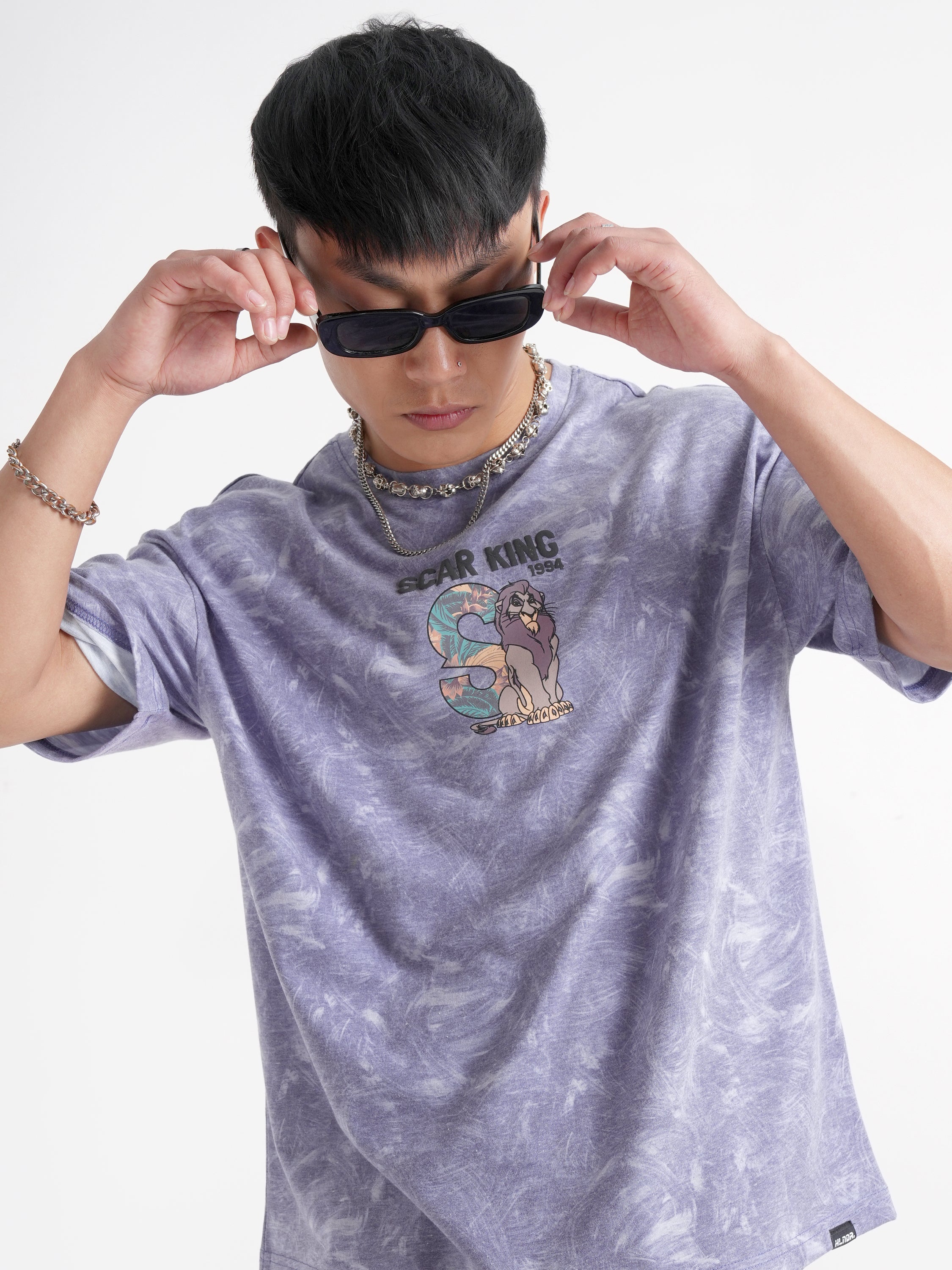 Disney By Highlander Men Purple Lion King Printed Round Neck Oversized Fit T-Shirt - Purple - Image 1