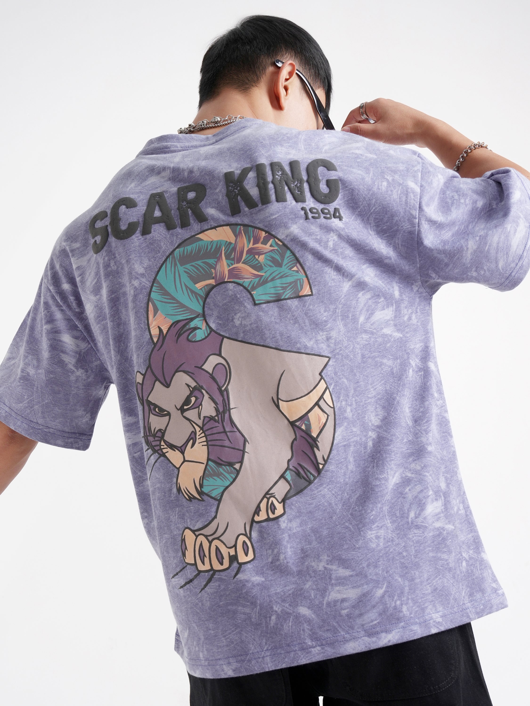 Disney By Highlander Men Purple Lion King Printed Round Neck Oversized Fit T-Shirt - Purple - Image 3