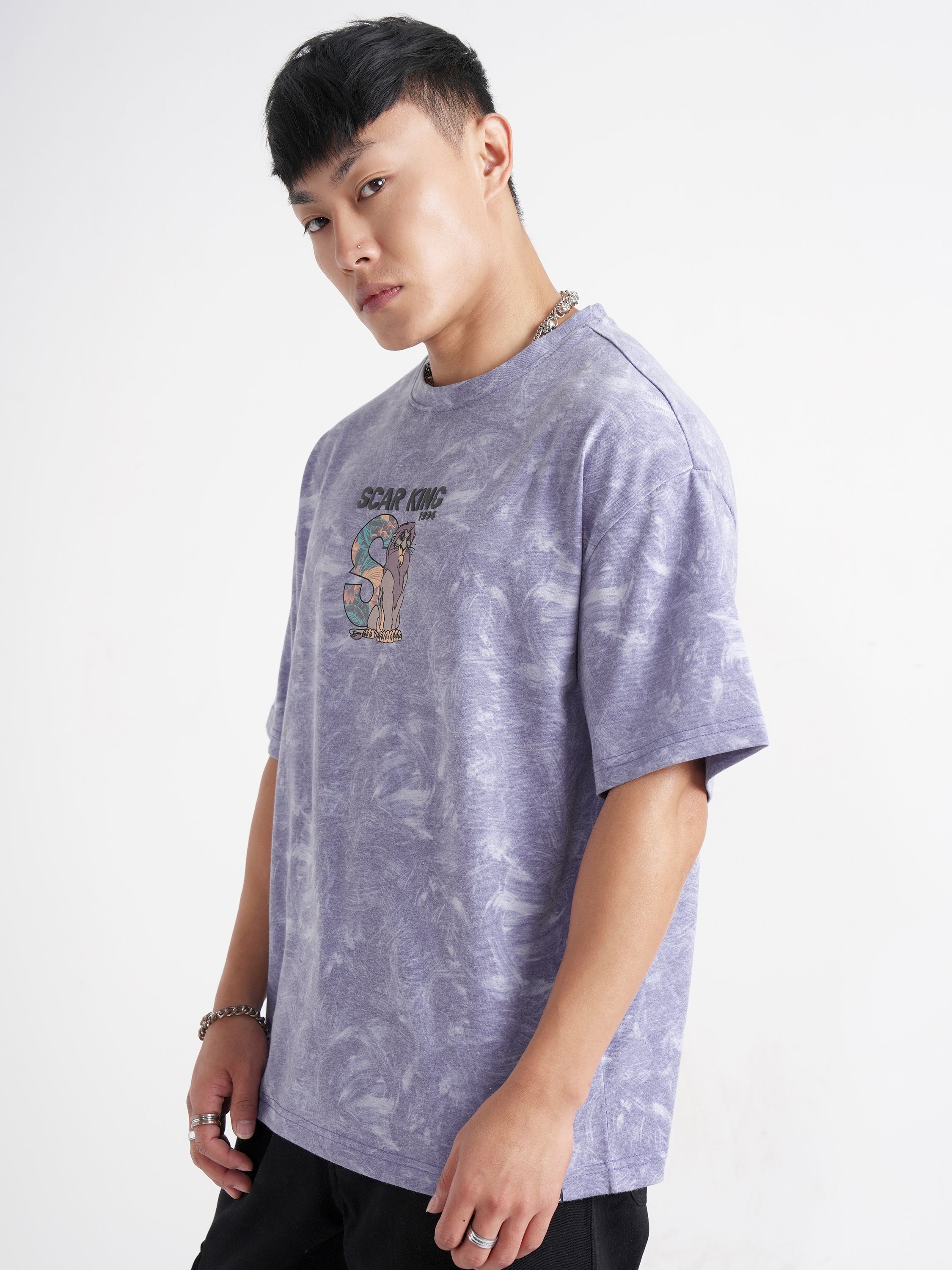Disney By Highlander Men Purple Lion King Printed Round Neck Oversized Fit T-Shirt - Purple - Image 4