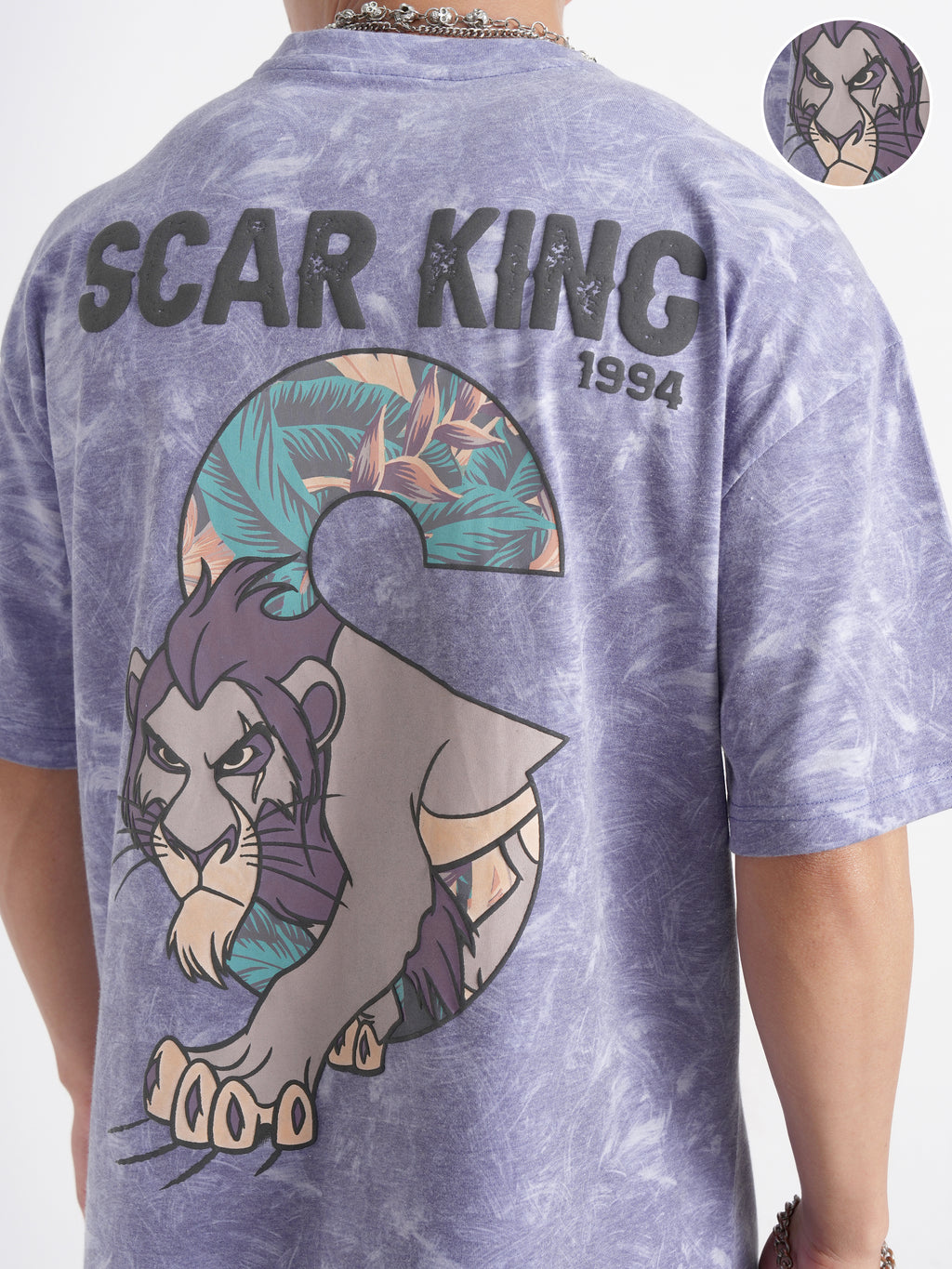 Disney By Highlander Men Purple Lion King Printed Round Neck Oversized Fit T-Shirt - Purple - Image 5
