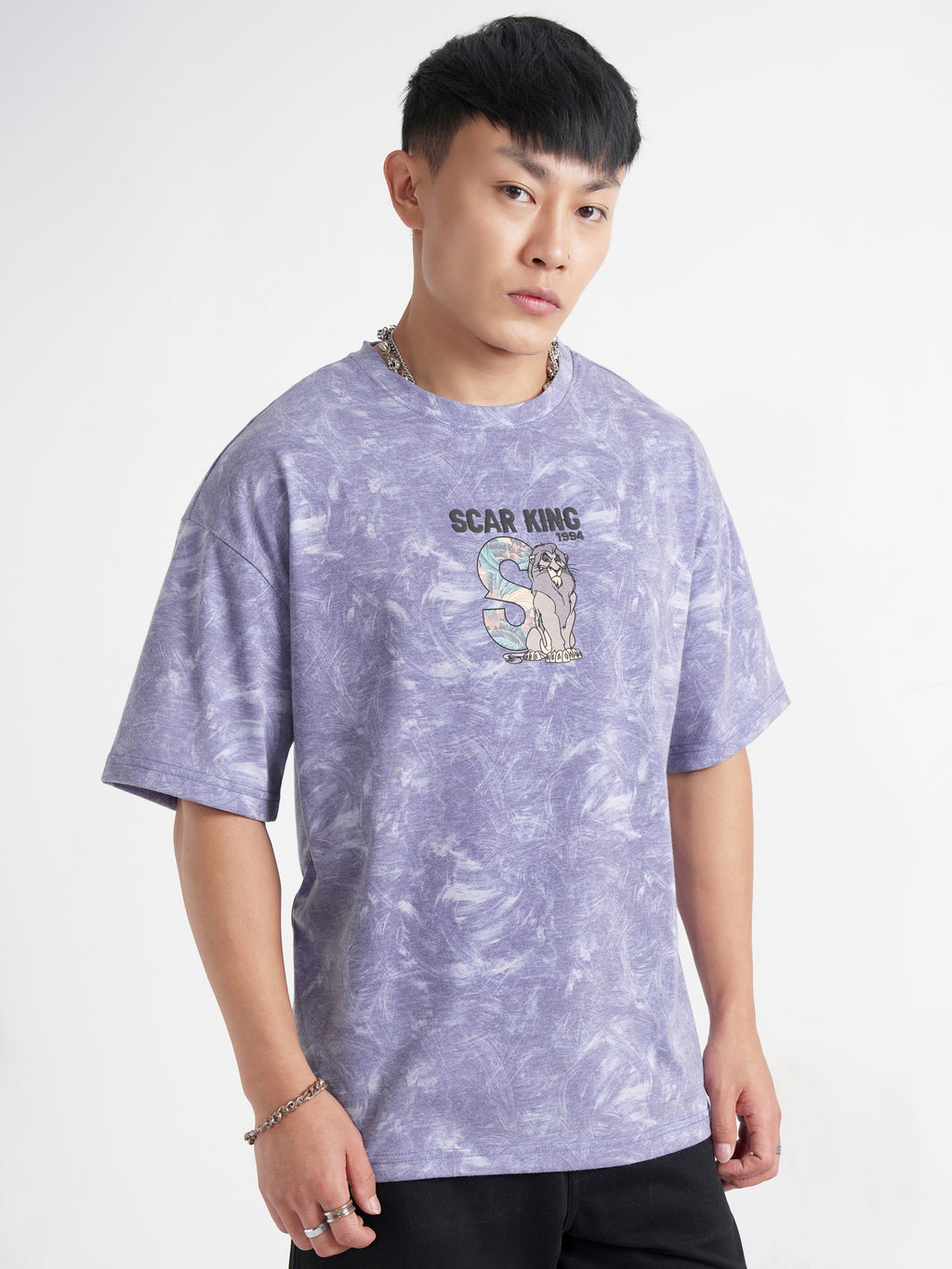 Disney By Highlander Men Purple Lion King Printed Round Neck Oversized Fit T-Shirt - Purple - Image 6