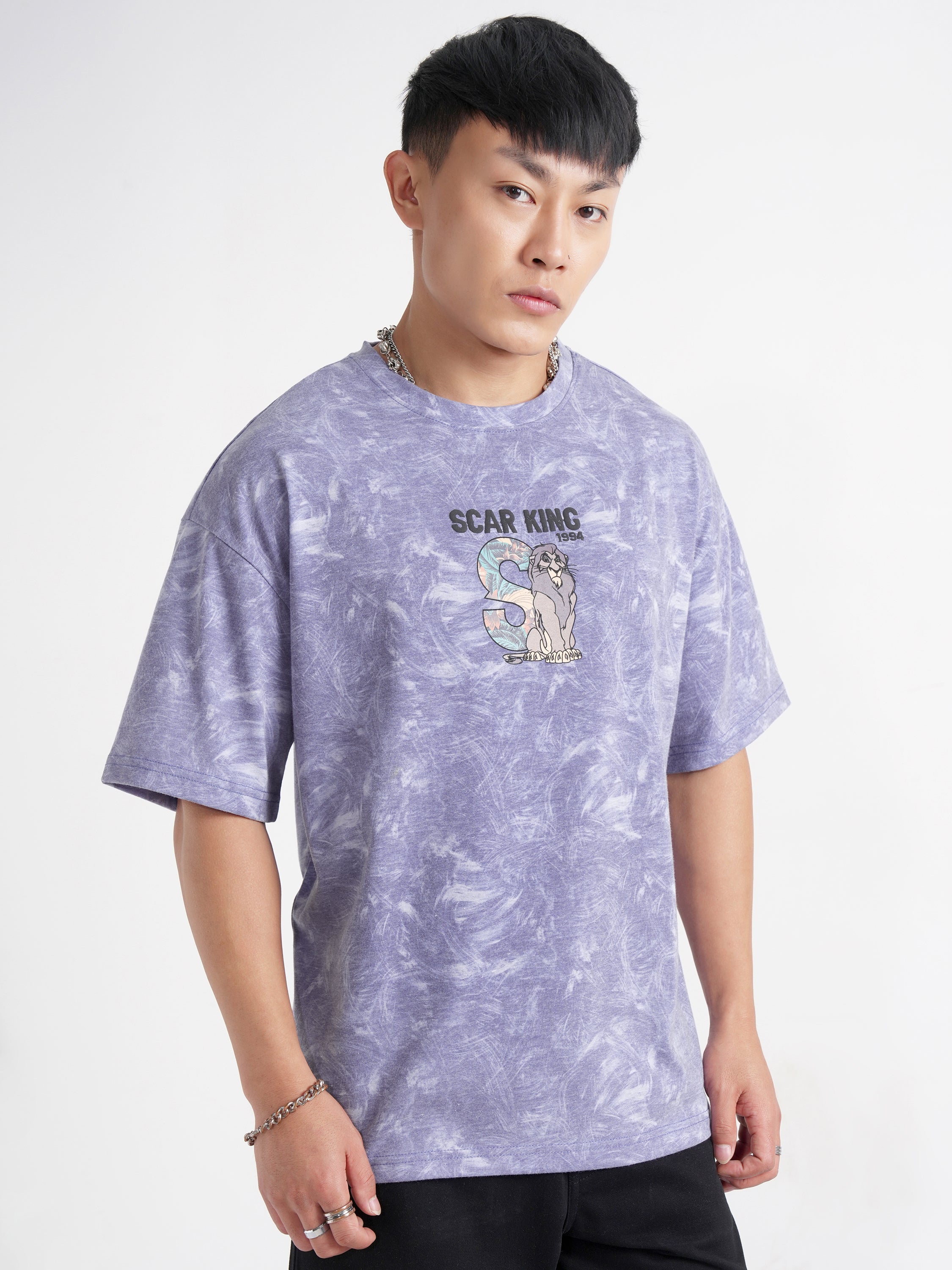 Disney By Highlander Men Purple Lion King Printed Round Neck Oversized Fit T-Shirt - Purple - Image 6