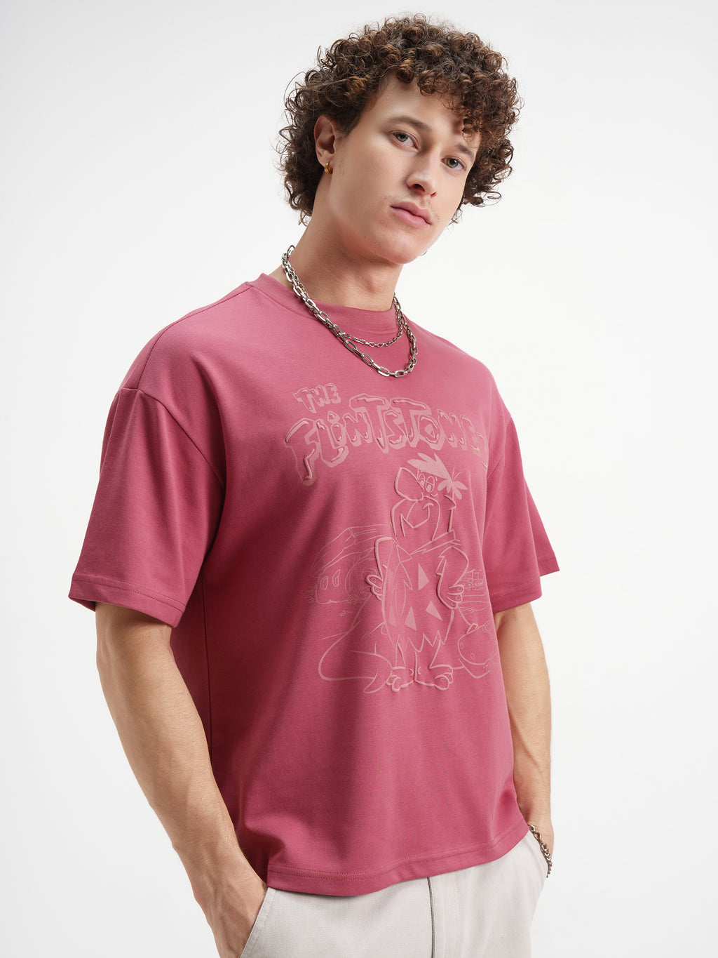 WB By Highlander Men Rust Flintstones Printed Round Neck Oversized Fit T-Shirt - Rust - Image 6