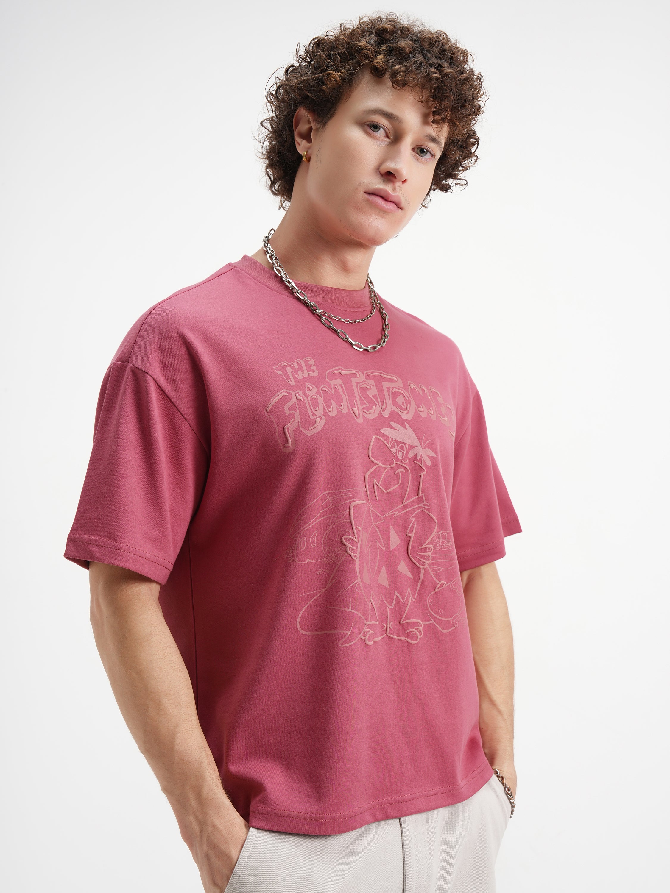 WB By Highlander Men Rust Flintstones Printed Round Neck Oversized Fit T-Shirt - Rust - Image 6