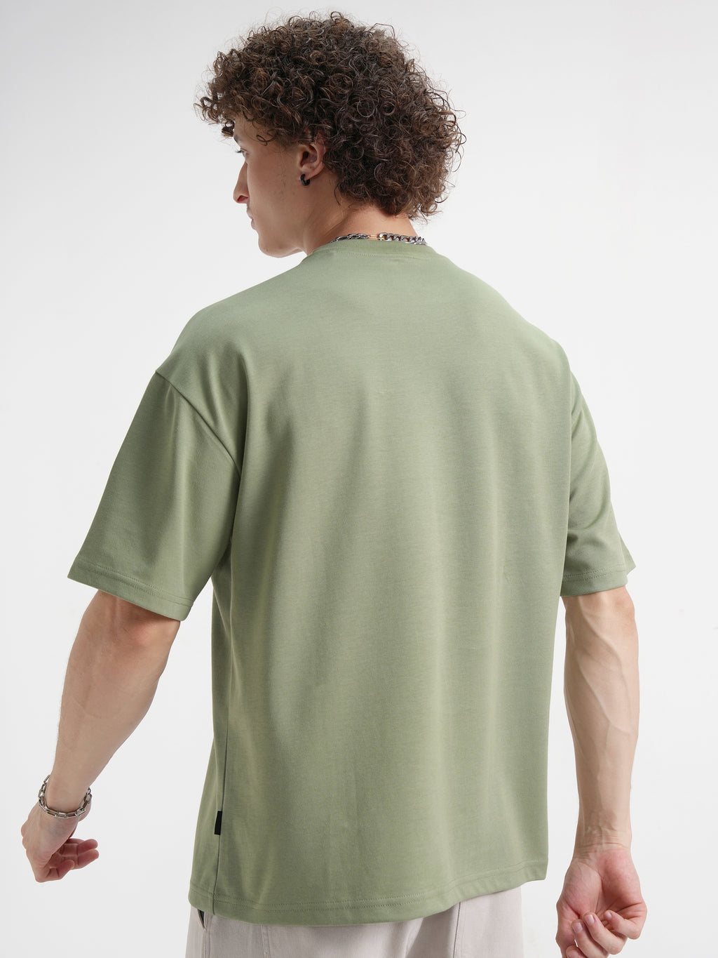 WB By Highlander Men Olive Flintstones Printed Round Neck Oversized Fit T-Shirt - Olive - Image 3