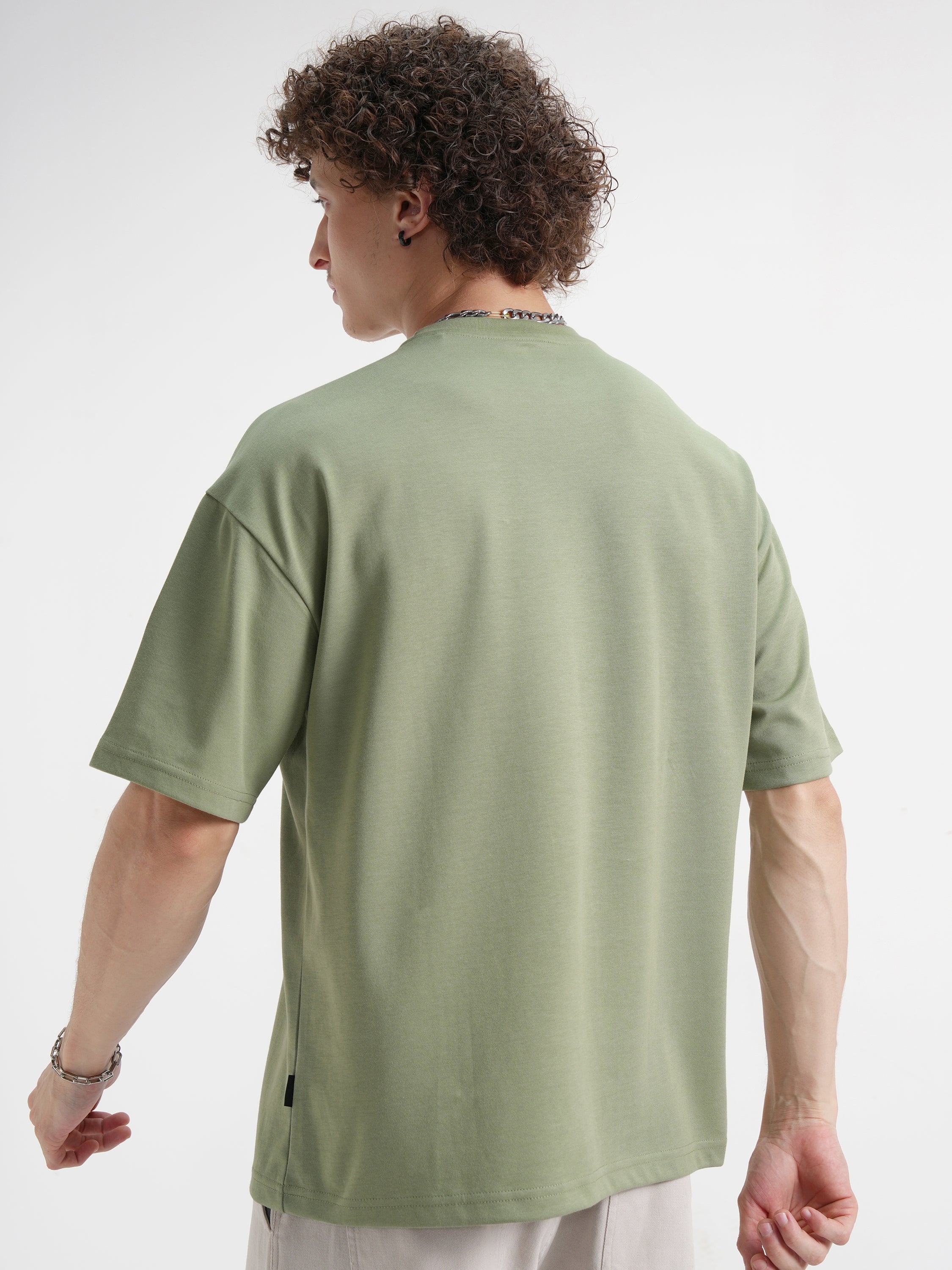 WB By Highlander Men Olive Flintstones Printed Round Neck Oversized Fit T-Shirt - Olive - Image 3