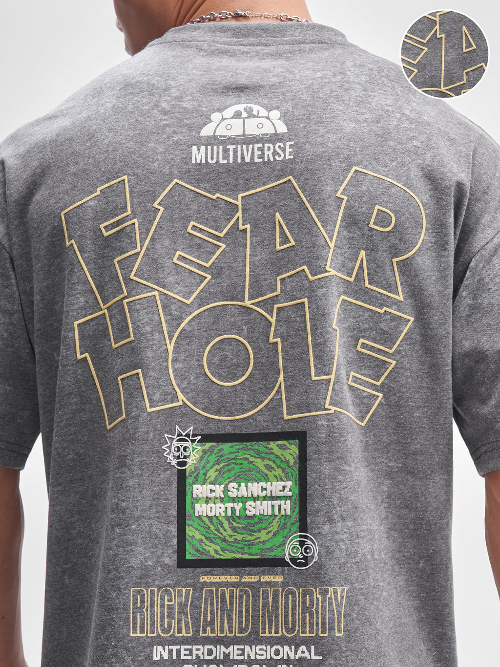 WB By Highlander Men Grey Rick and Morty Printed Round Neck Oversized Fit T-Shirt - Grey - Image 5