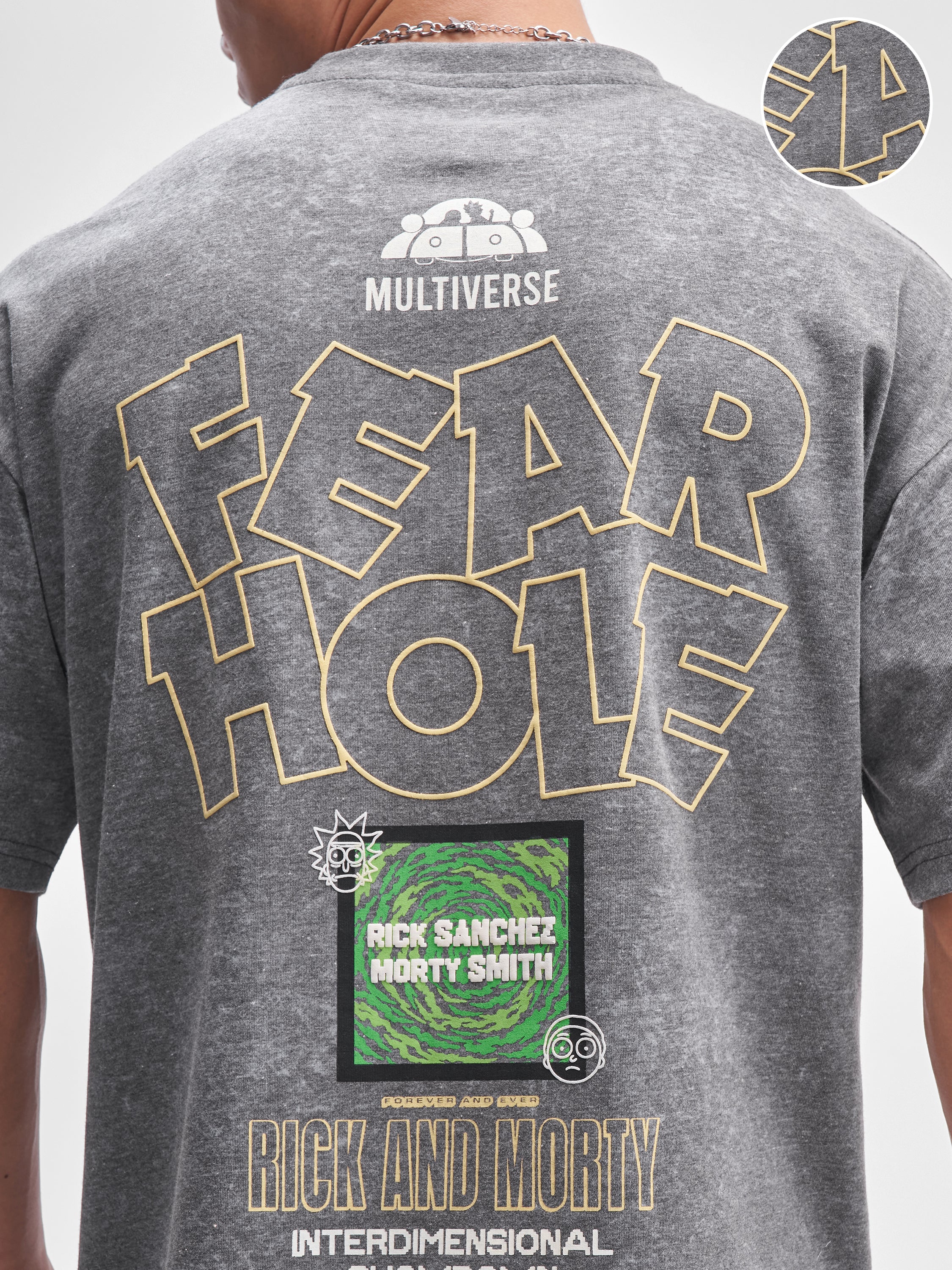 WB By Highlander Men Grey Rick and Morty Printed Round Neck Oversized Fit T-Shirt - Grey - Image 5