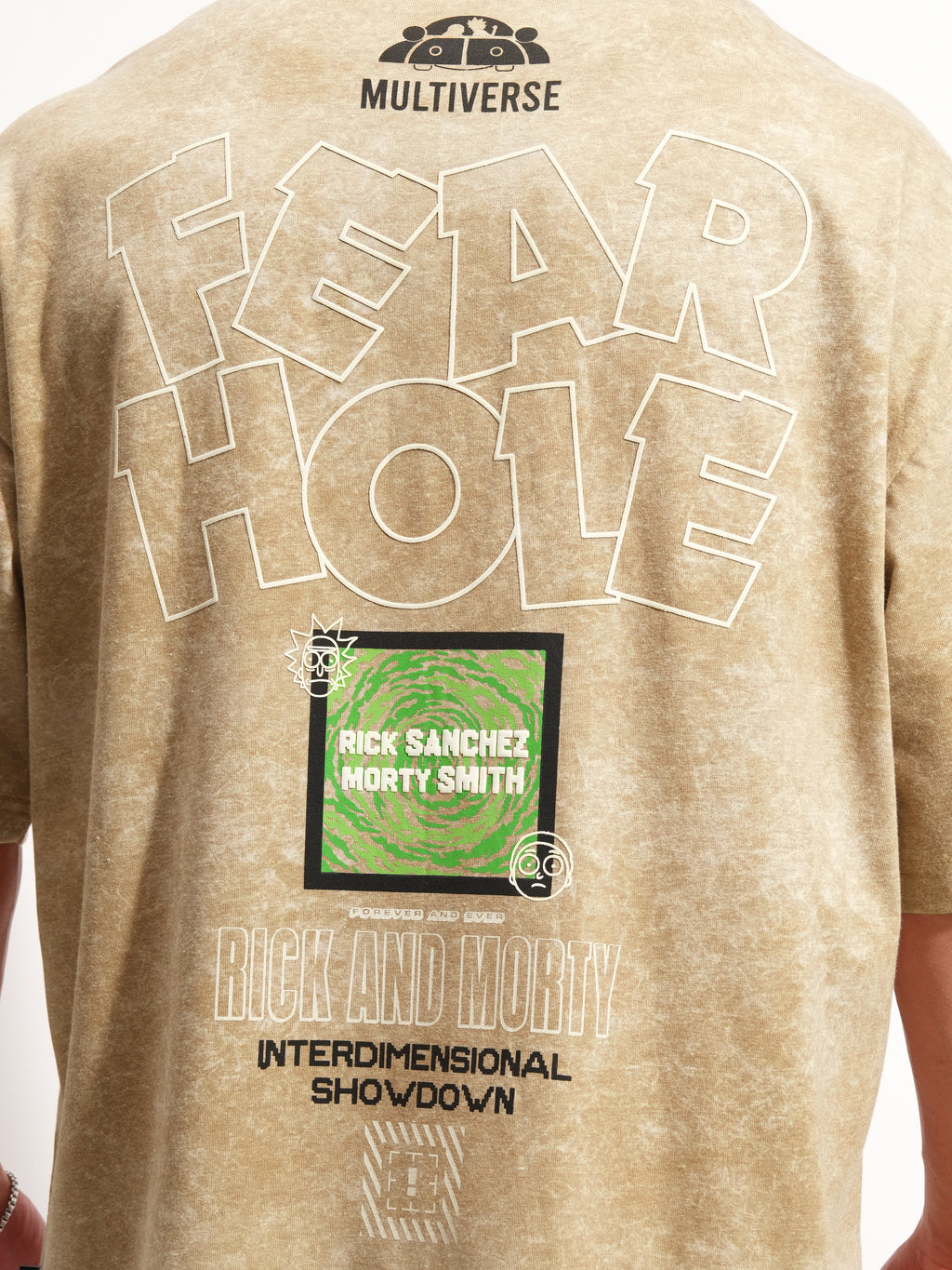 WB By Highlander Men Khaki Rick And Morty Printed Round Neck Oversized Fit T-Shirt - Khaki - Image 7