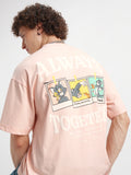 WB By Highlander Men Coral Tom And Jerry Printed Round Neck Oversized Fit T-Shirt - Coral - Image 1