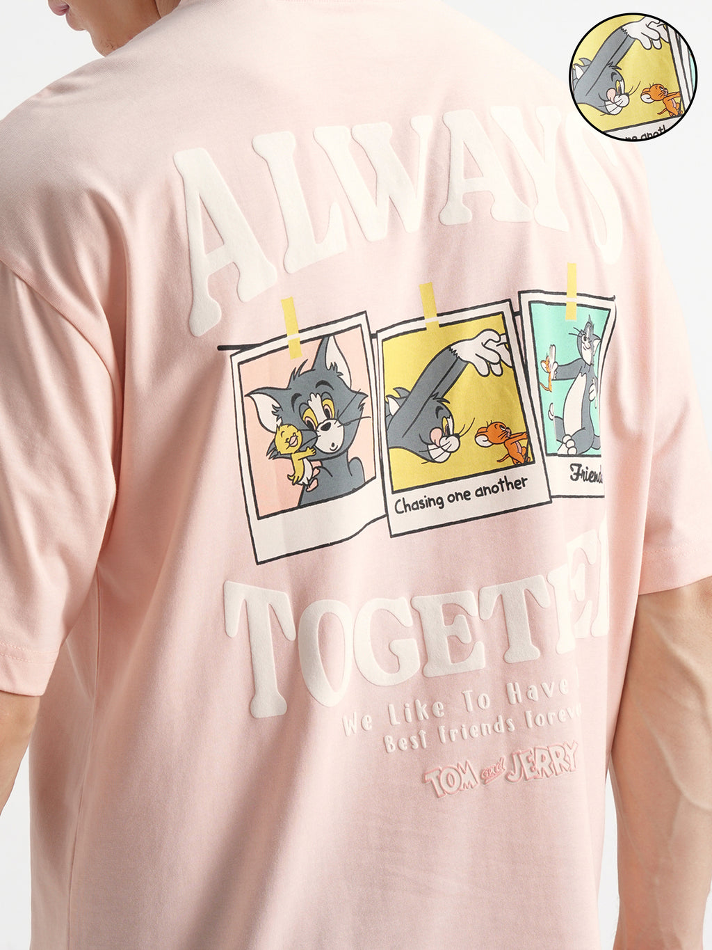 WB By Highlander Men Coral Tom And Jerry Printed Round Neck Oversized Fit T-Shirt - Coral - Image 5