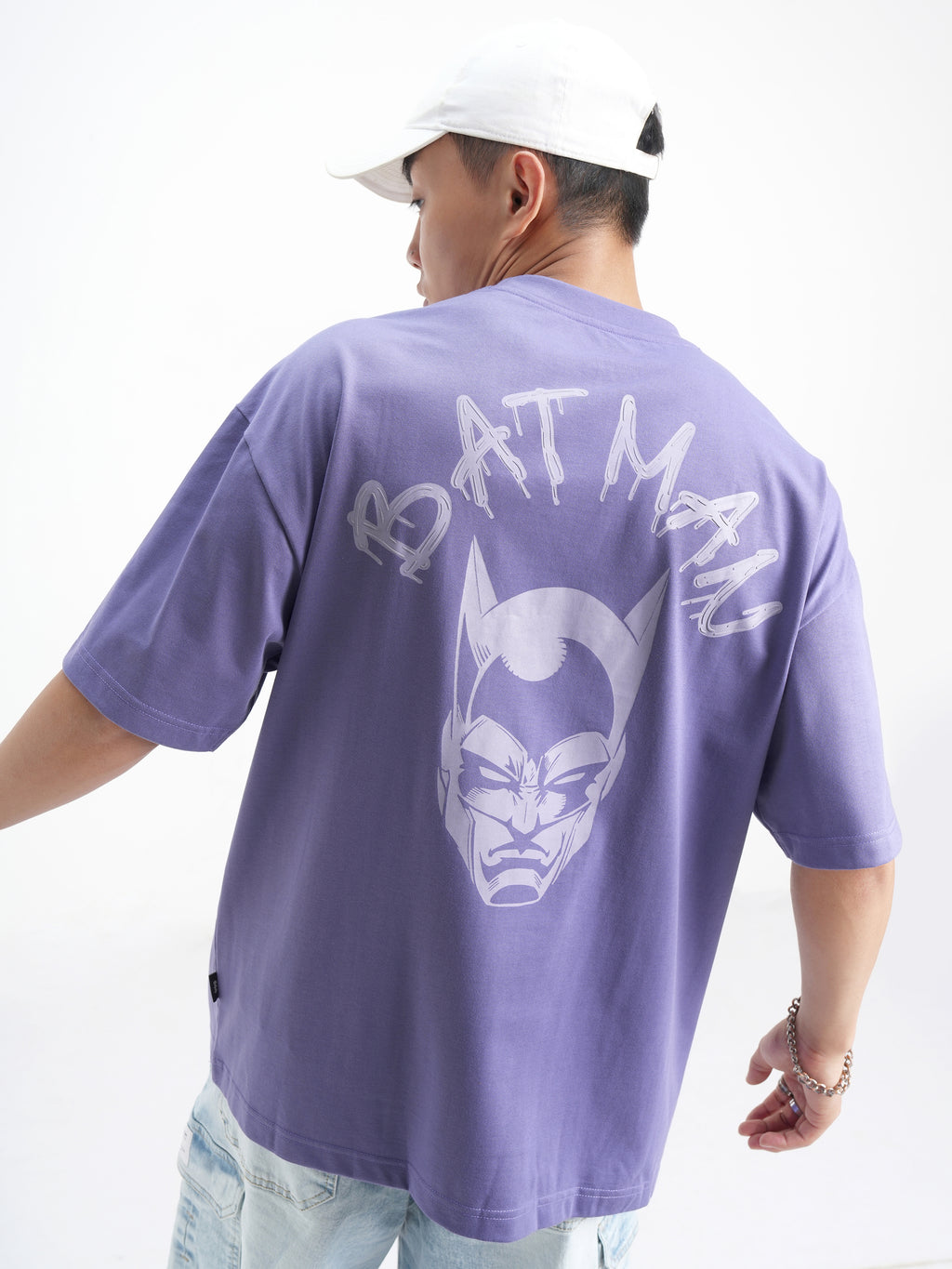 DC By Highlander Men Lavender Batman Printed Round Neck Oversized Fit T-Shirt - Lavender - Image 3