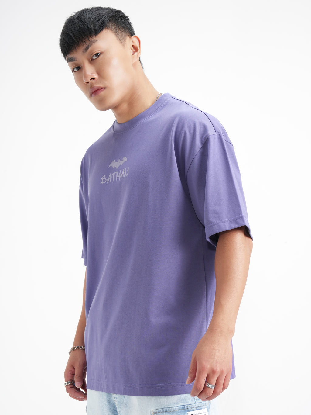 DC By Highlander Men Lavender Batman Printed Round Neck Oversized Fit T-Shirt - Lavender - Image 4