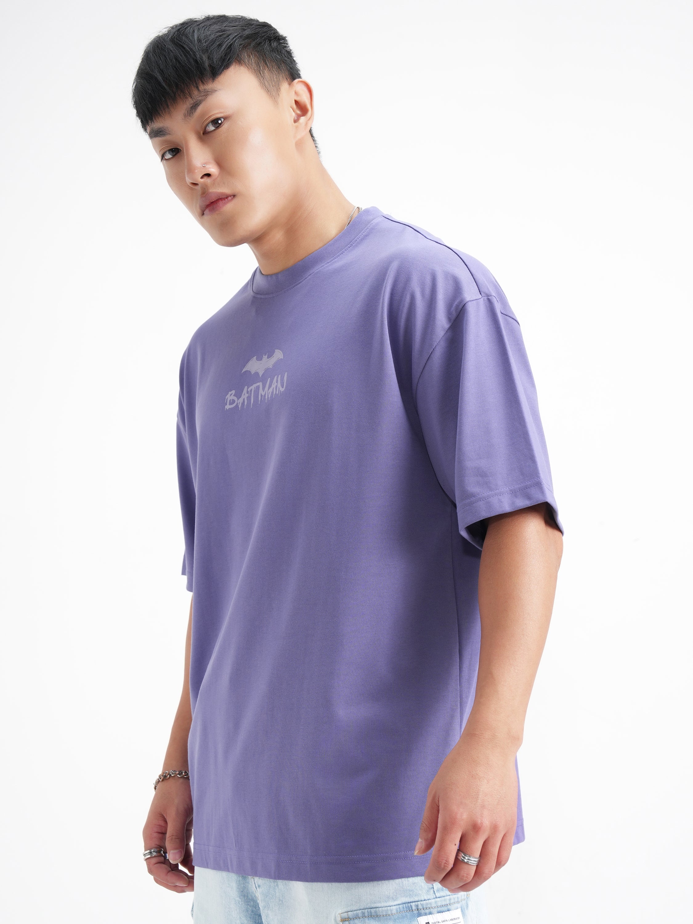 DC By Highlander Men Lavender Batman Printed Round Neck Oversized Fit T-Shirt - Lavender - Image 4