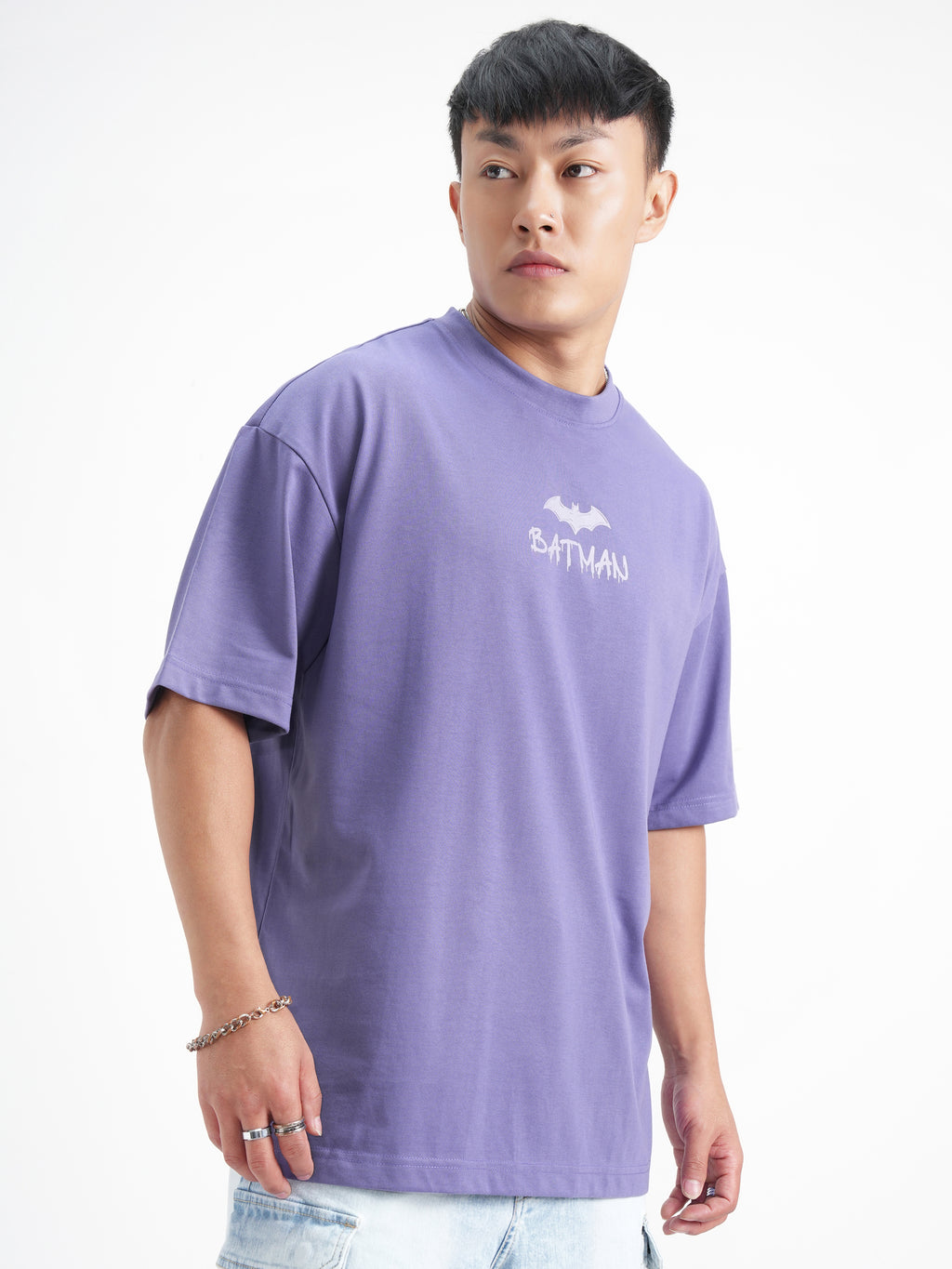 DC By Highlander Men Lavender Batman Printed Round Neck Oversized Fit T-Shirt - Lavender - Image 6
